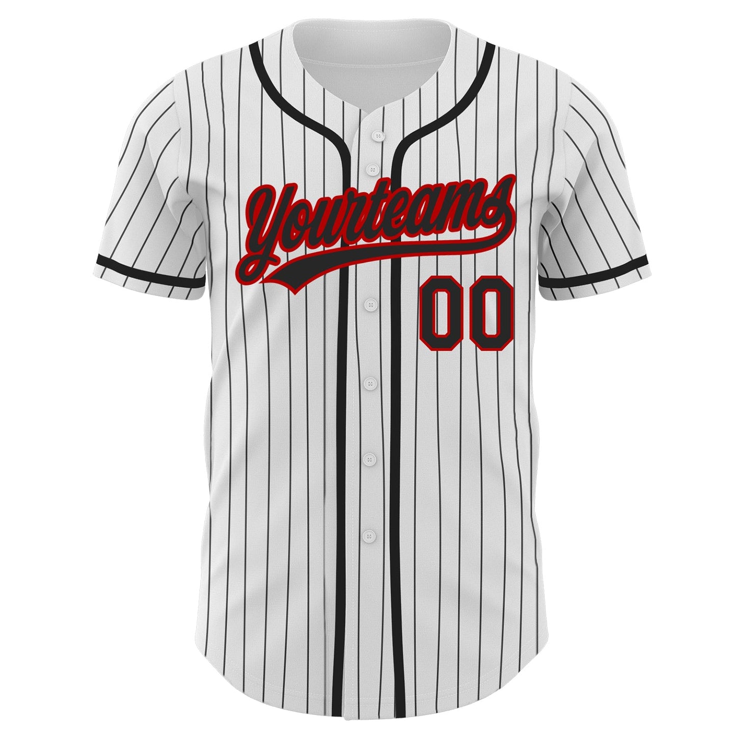 Custom White Black Pinstripe Black-Red Authentic Baseball Jersey view 2