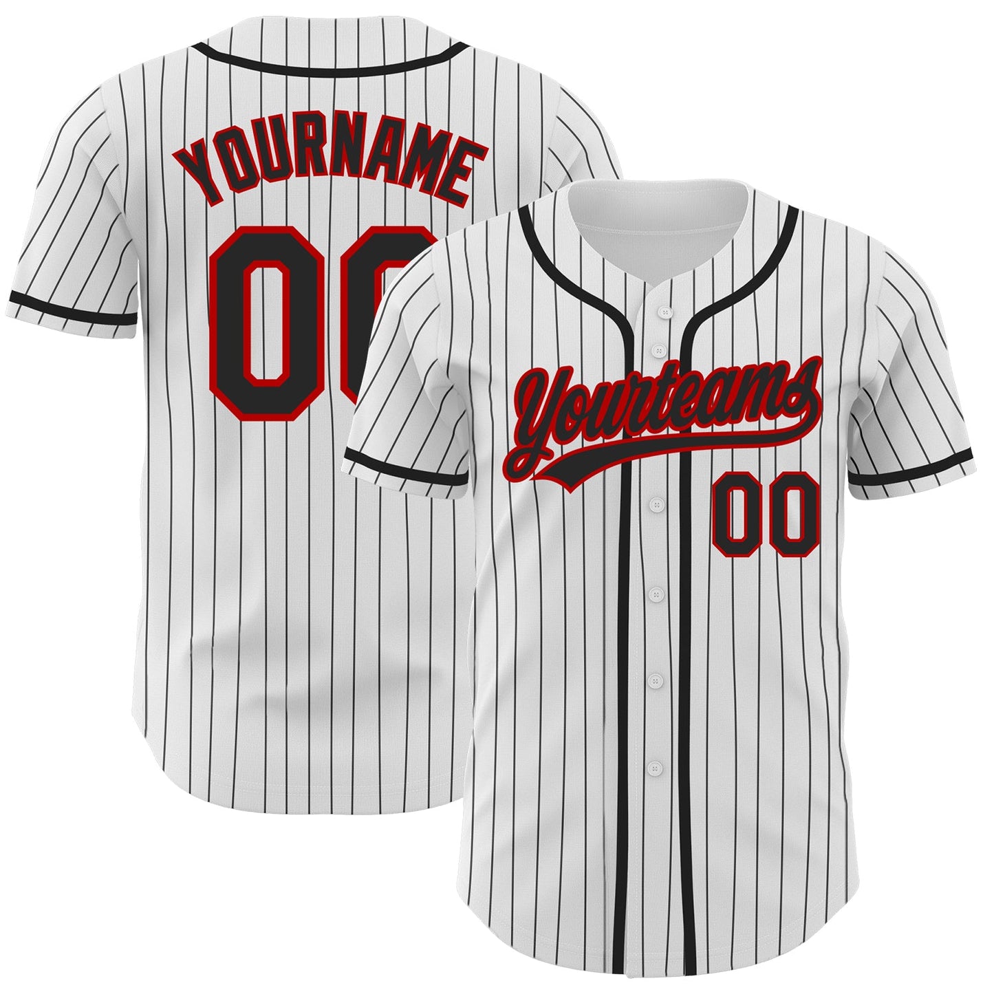 Custom White Black Pinstripe Black-Red Authentic Baseball Jersey - Main View