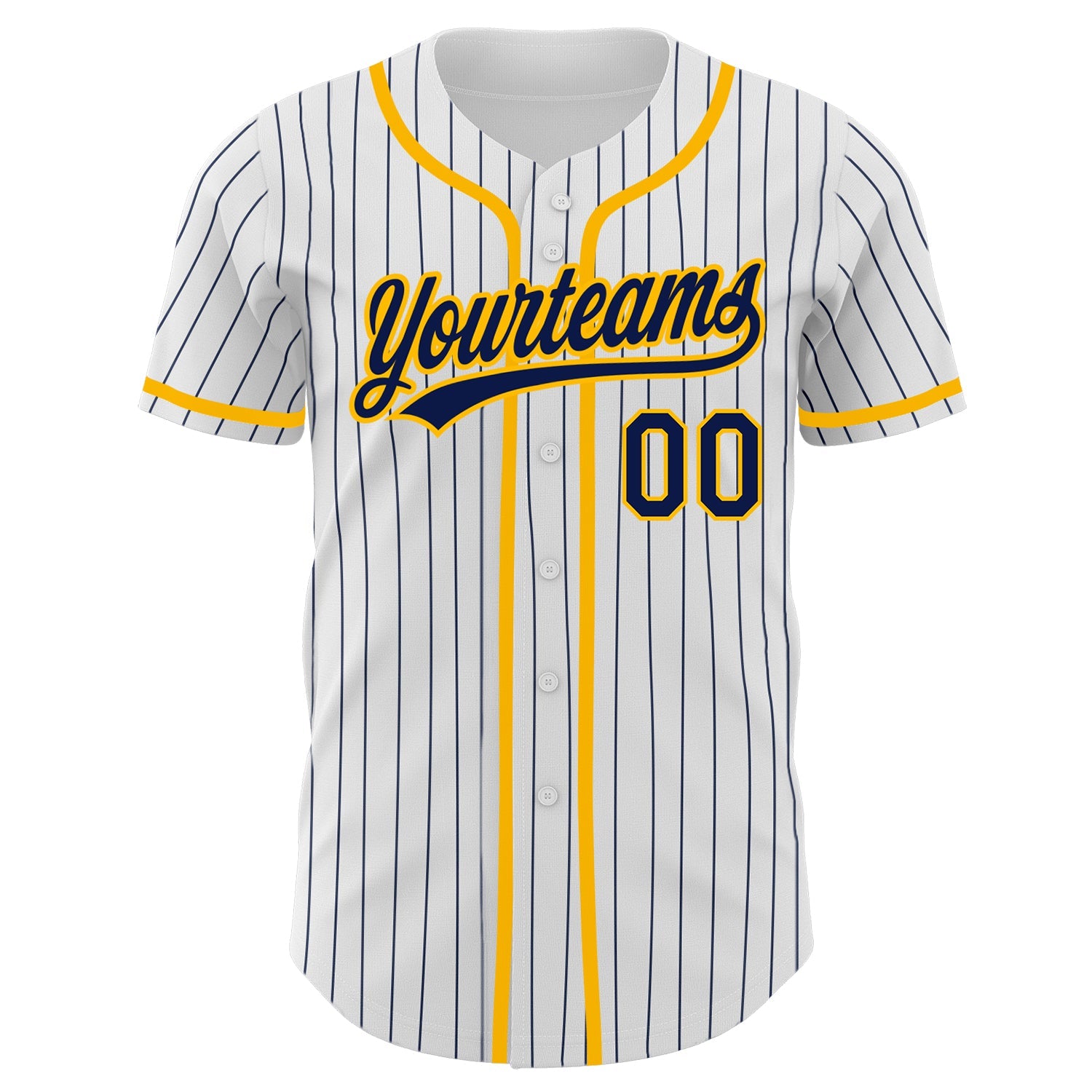 Custom White Navy Pinstripe Navy-Gold Authentic Baseball Jersey view 2