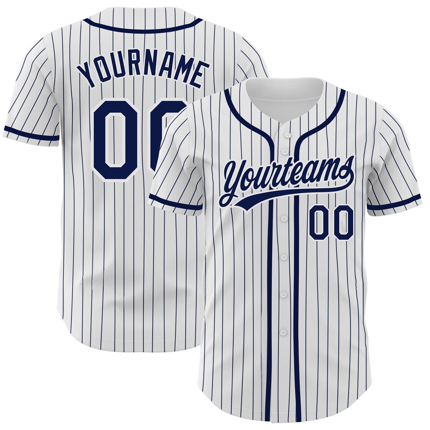 Custom White Navy Pinstripe Navy Authentic Baseball Jersey - Main View