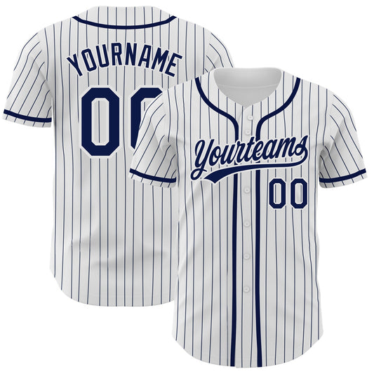 Custom White Navy Pinstripe Navy Authentic Baseball Jersey - Main View