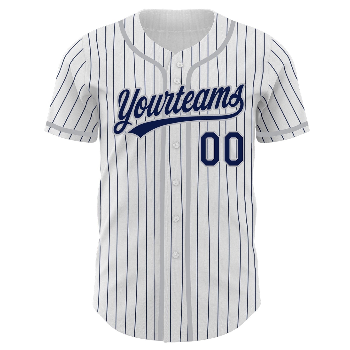 Custom White Navy Pinstripe Navy-Gray Authentic Baseball Jersey view 3