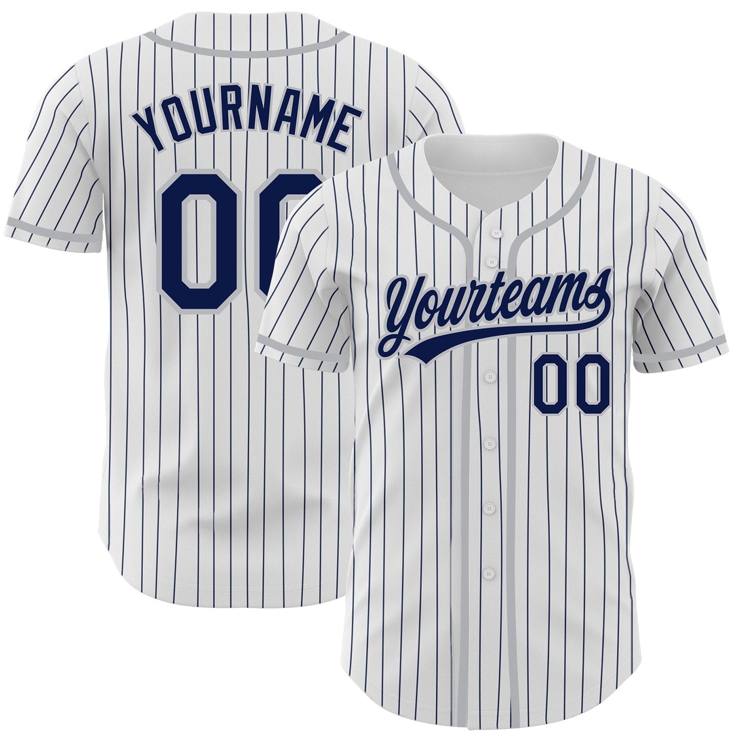 Custom White Navy Pinstripe Navy-Gray Authentic Baseball Jersey - Main View
