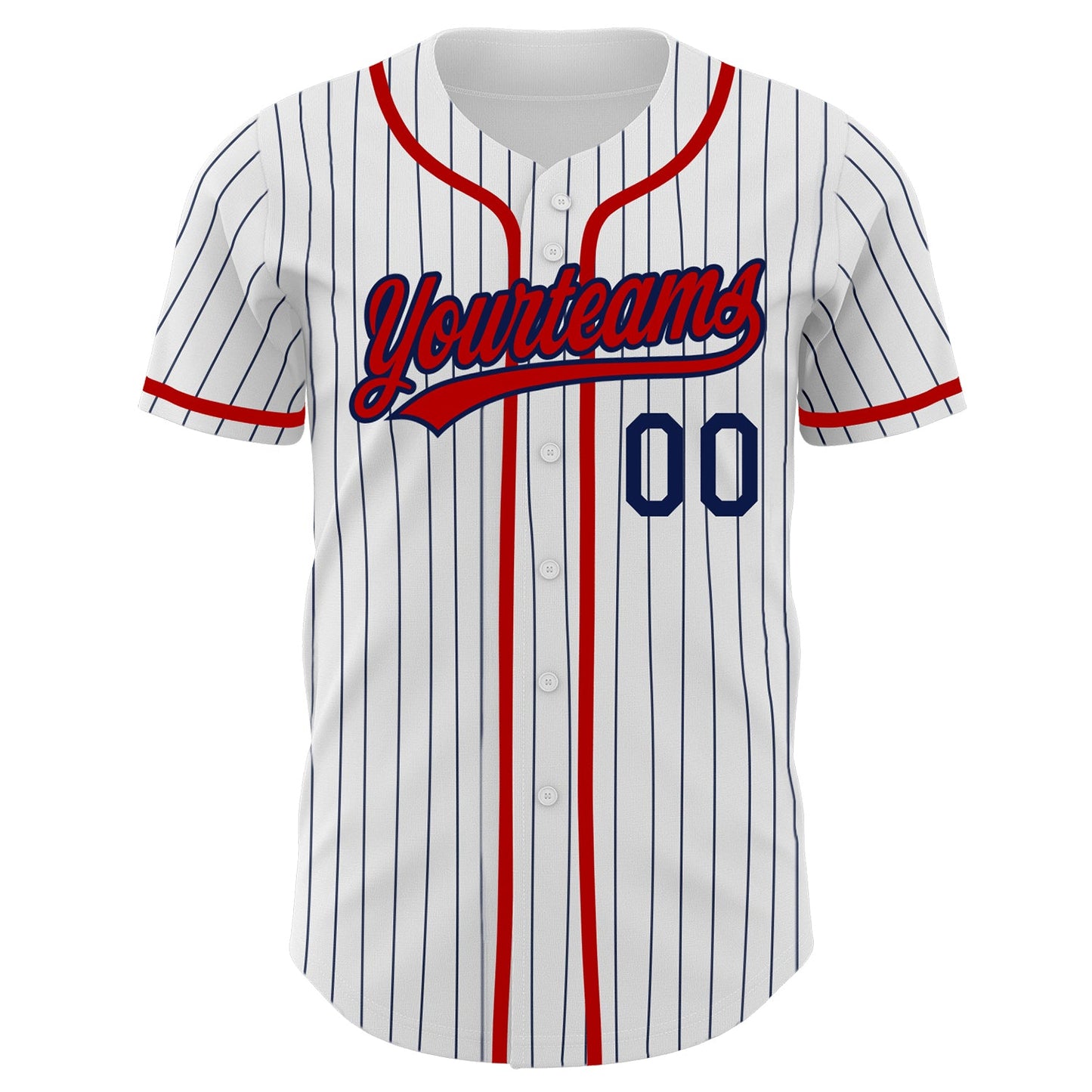 Custom White Navy Pinstripe Red Authentic Baseball Jersey view 2