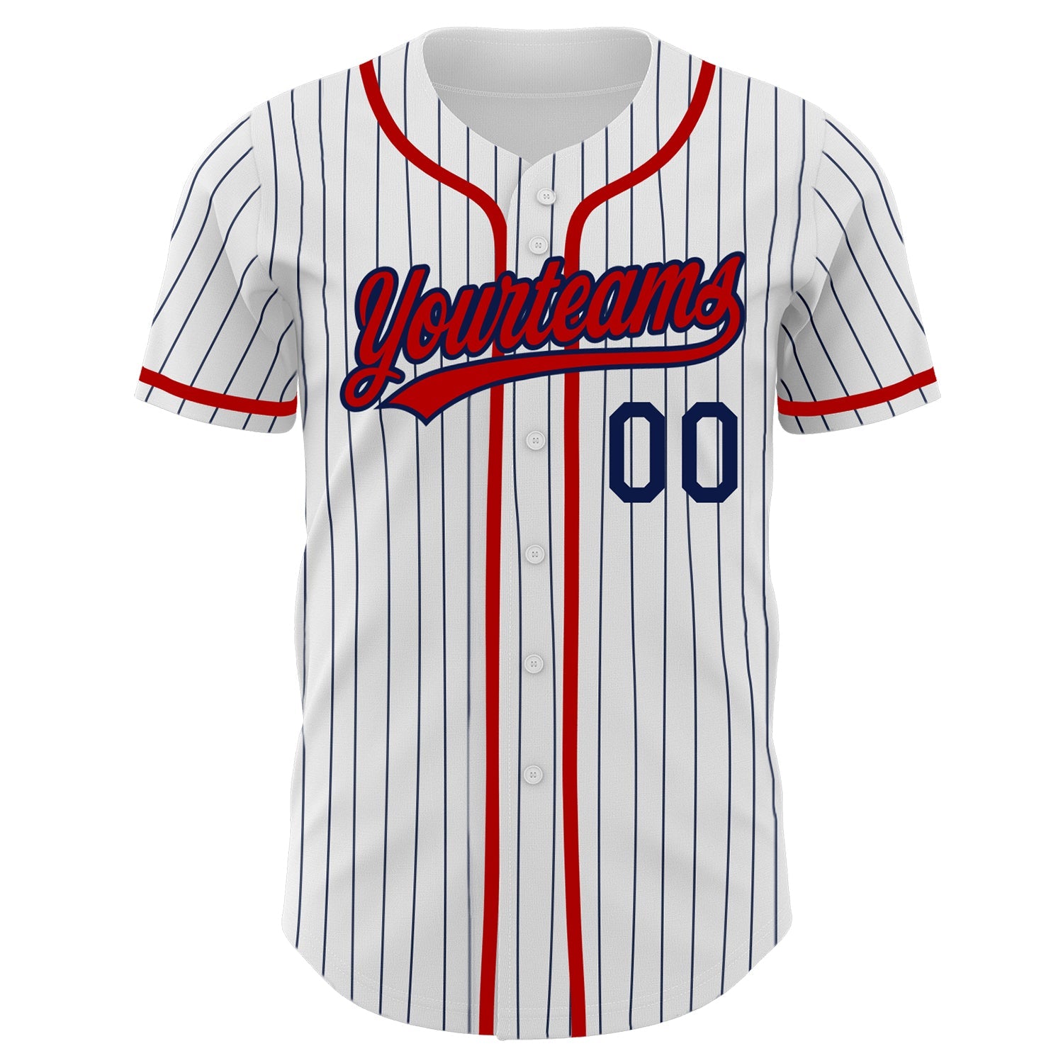 Custom White Navy Pinstripe Red Authentic Baseball Jersey view 2