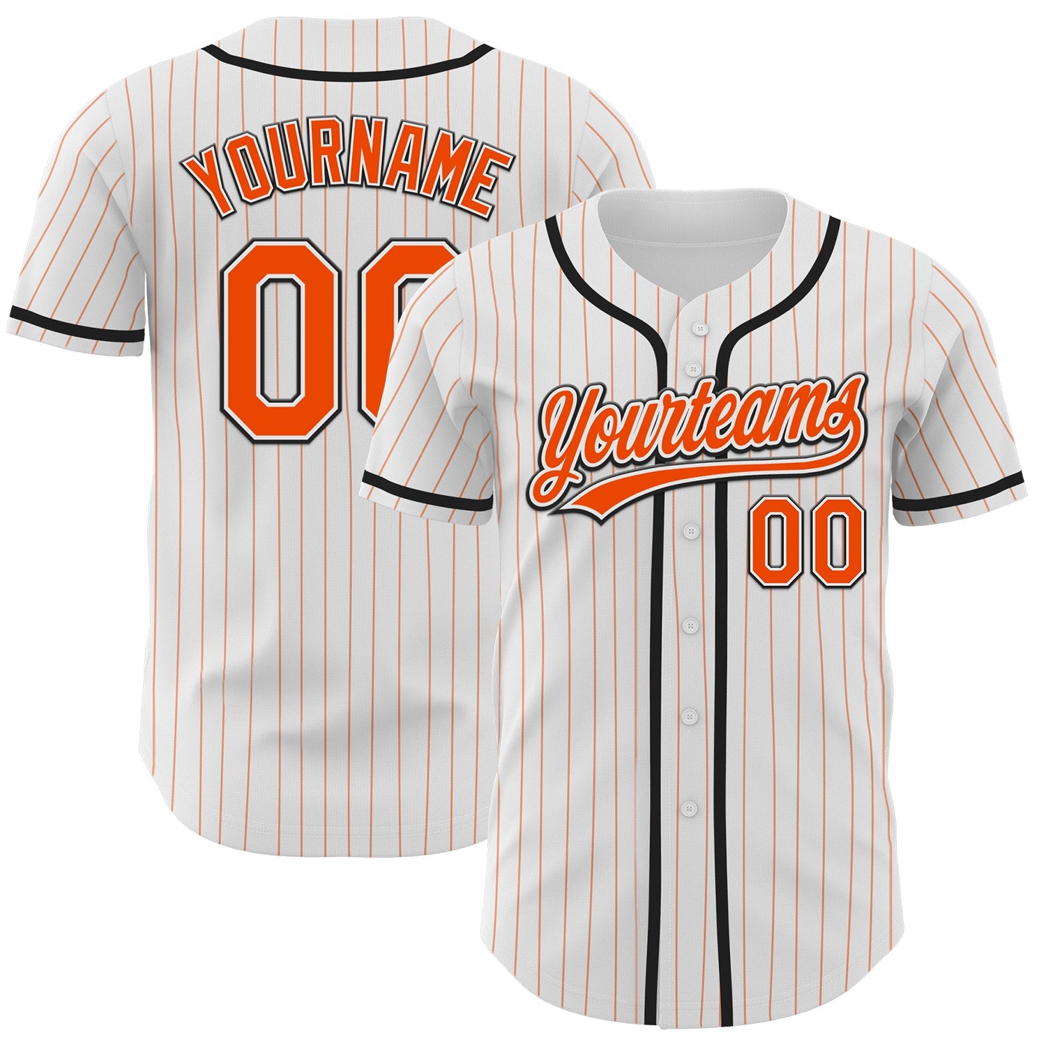 Custom White Orange Pinstripe Orange-Black Authentic Baseball Jersey - Main View