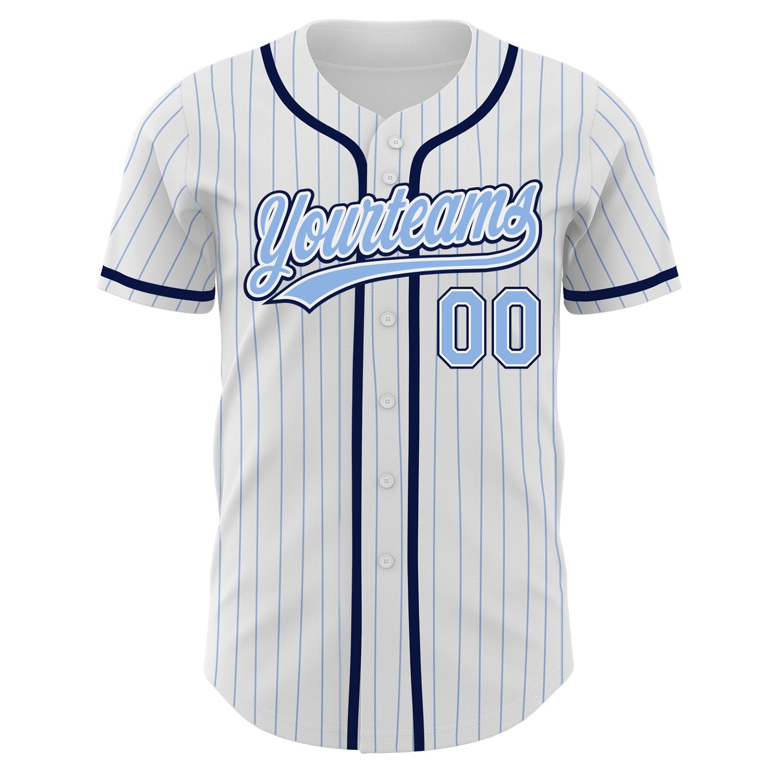Custom White Light Blue Pinstripe Light Blue-Navy Authentic Baseball Jersey view 2