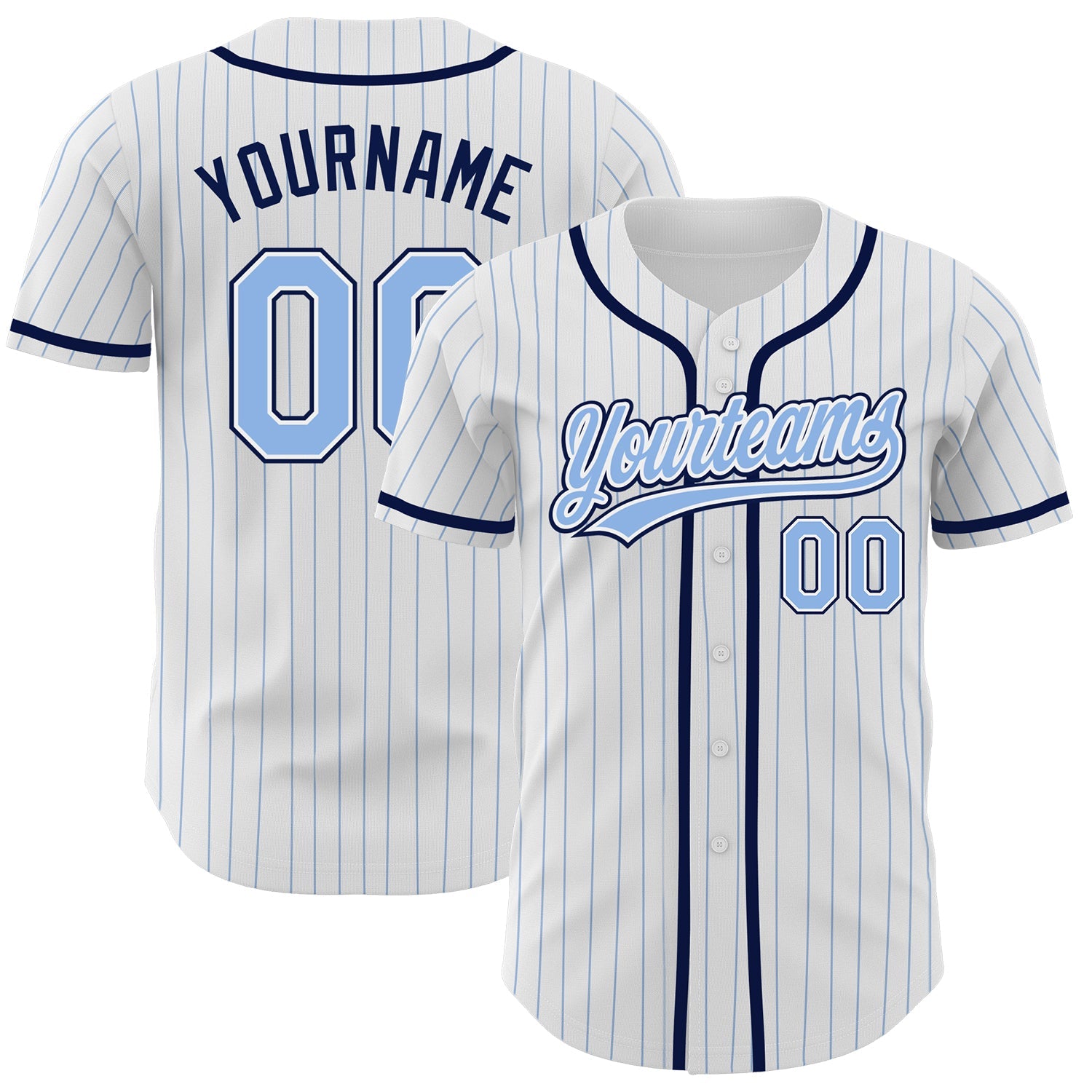 Custom White Light Blue Pinstripe Light Blue-Navy Authentic Baseball Jersey - Main View