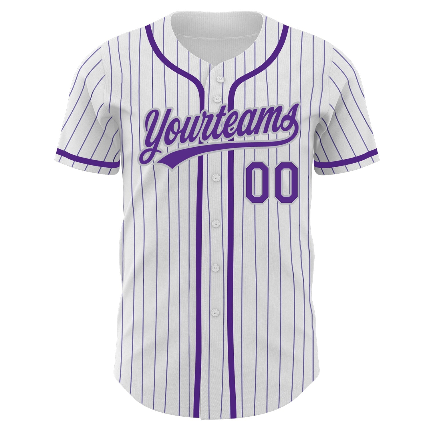 Custom White Purple Pinstripe Purple-Gray Authentic Baseball Jersey view 3
