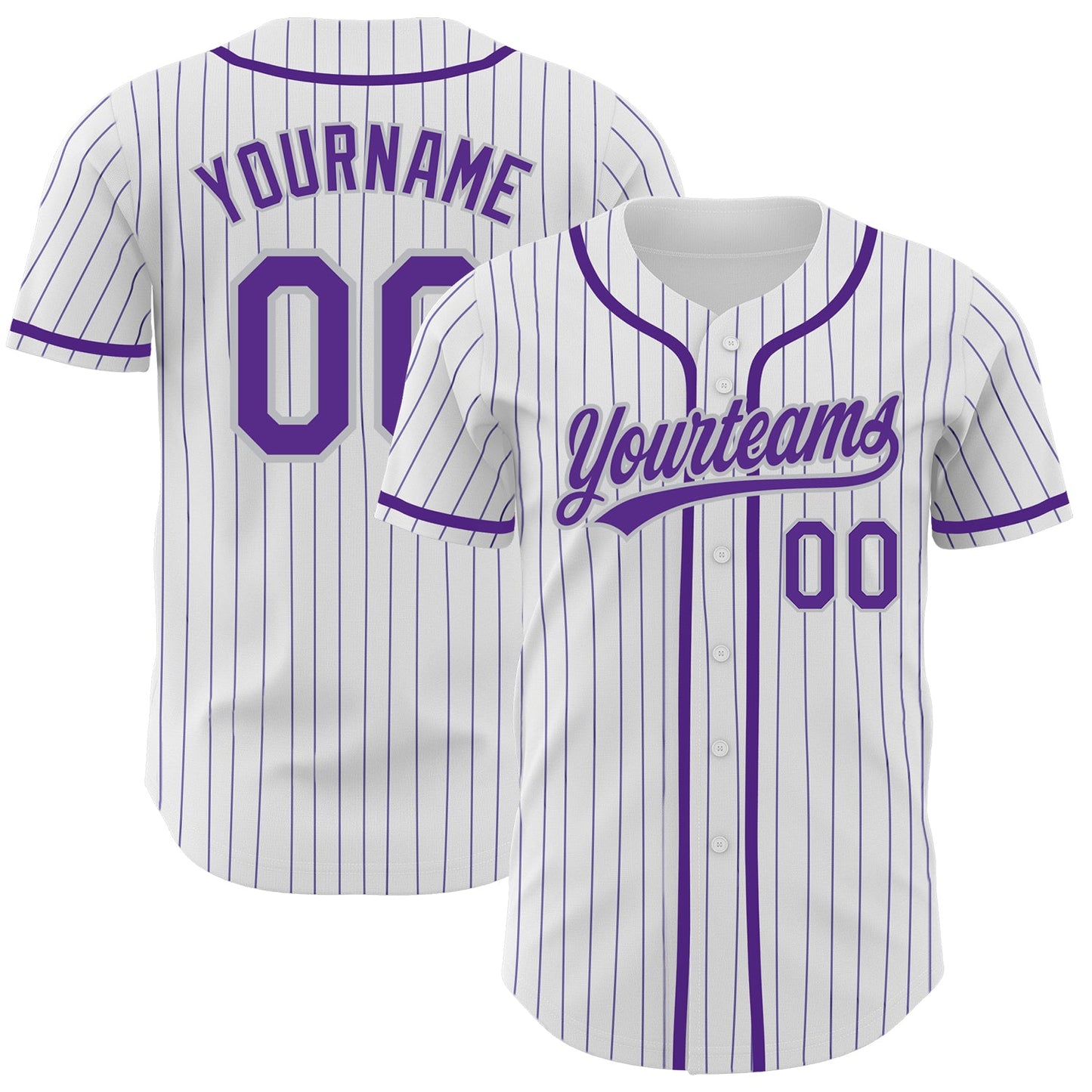 Custom White Purple Pinstripe Purple-Gray Authentic Baseball Jersey - Main View