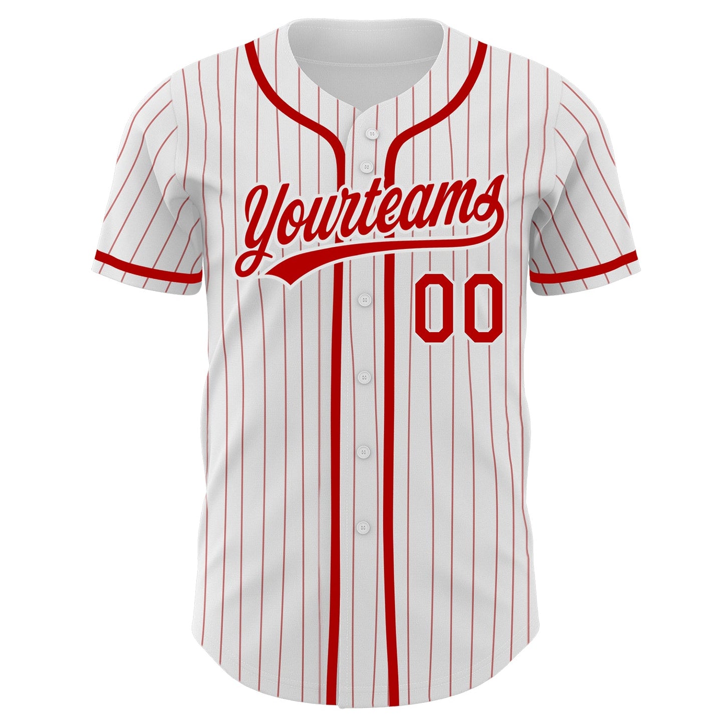 Custom White Red Pinstripe Red Authentic Baseball Jersey view 3