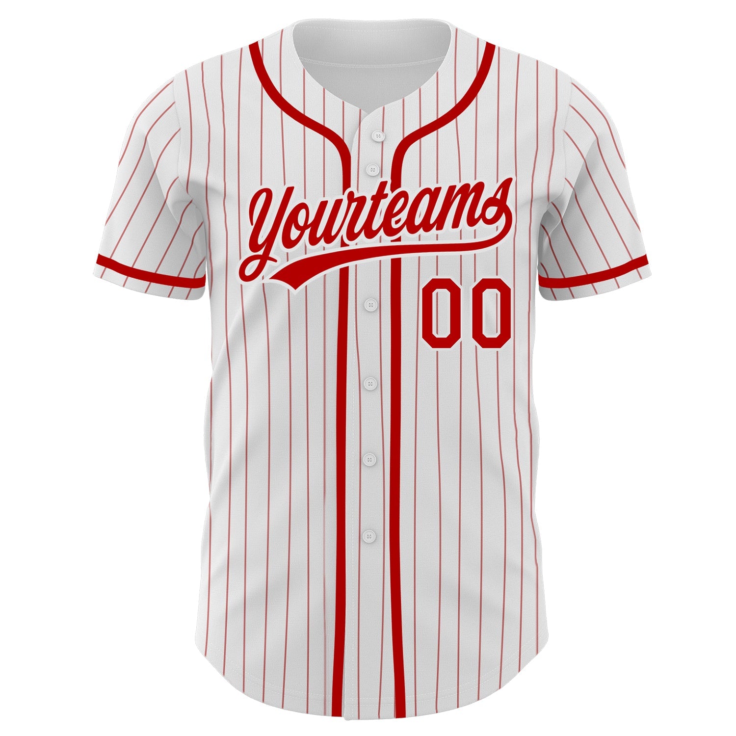 Custom White Red Pinstripe Red Authentic Baseball Jersey view 3