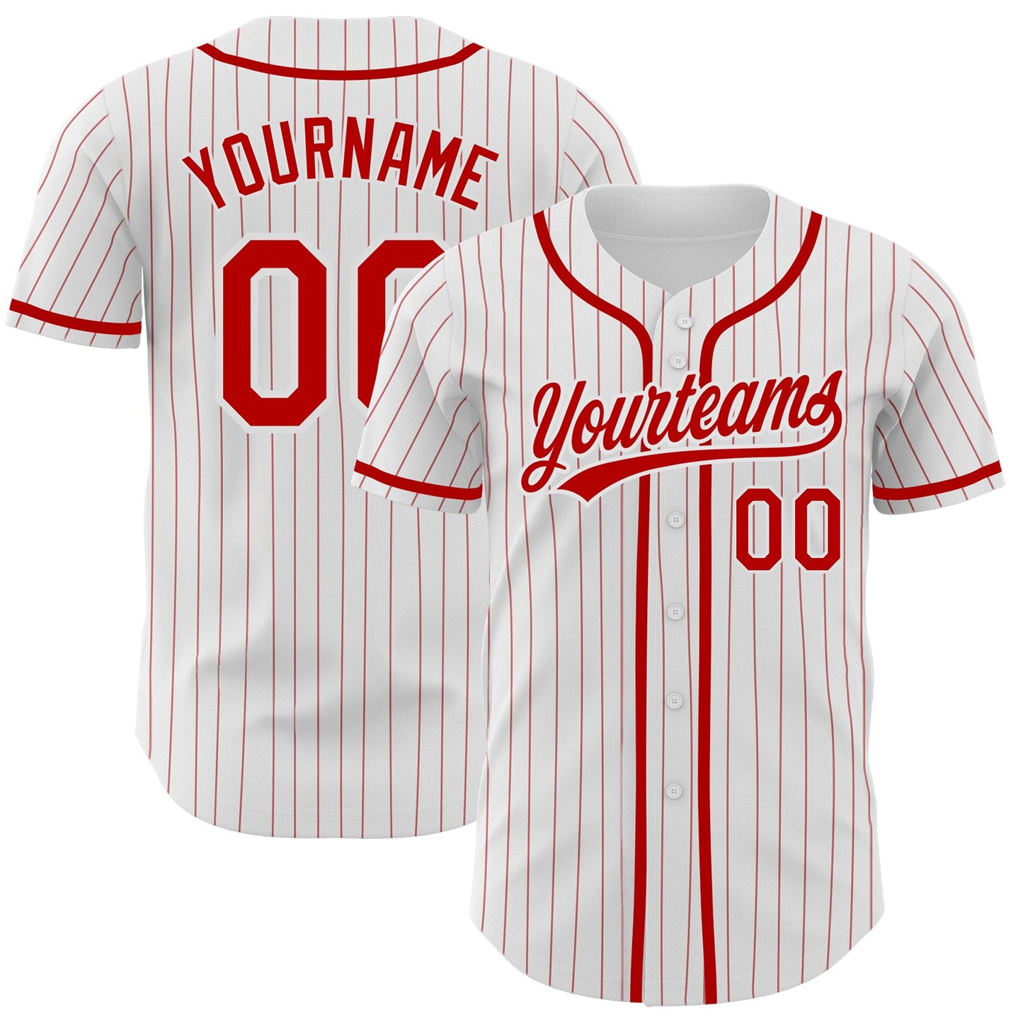 Custom White Red Pinstripe Red Authentic Baseball Jersey - Main View