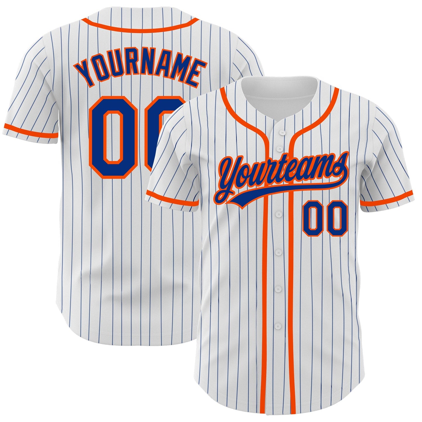 Custom White Royal Pinstripe Royal-Orange Authentic Baseball Jersey - Main View