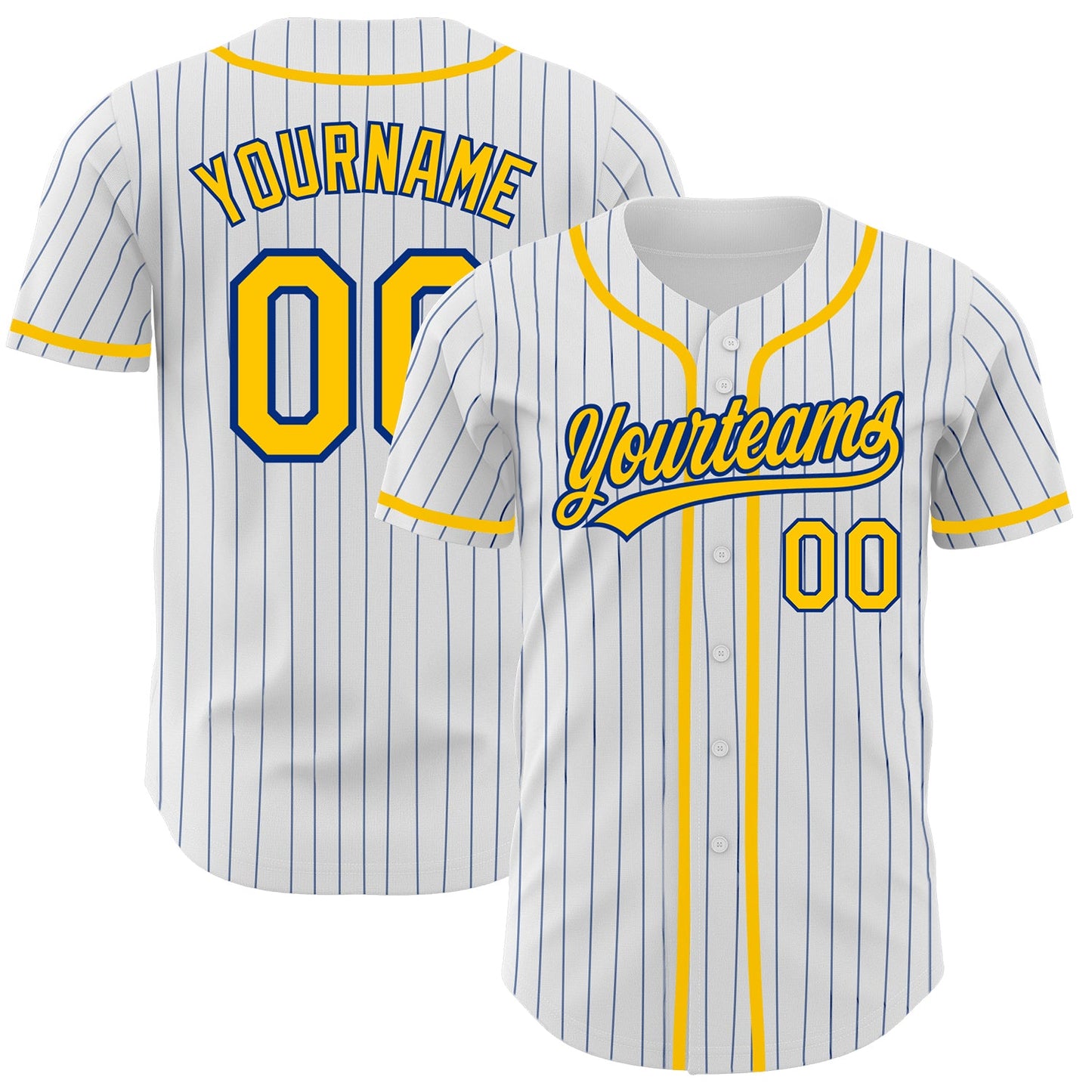Custom White Royal Pinstripe Gold Authentic Baseball Jersey - Main View