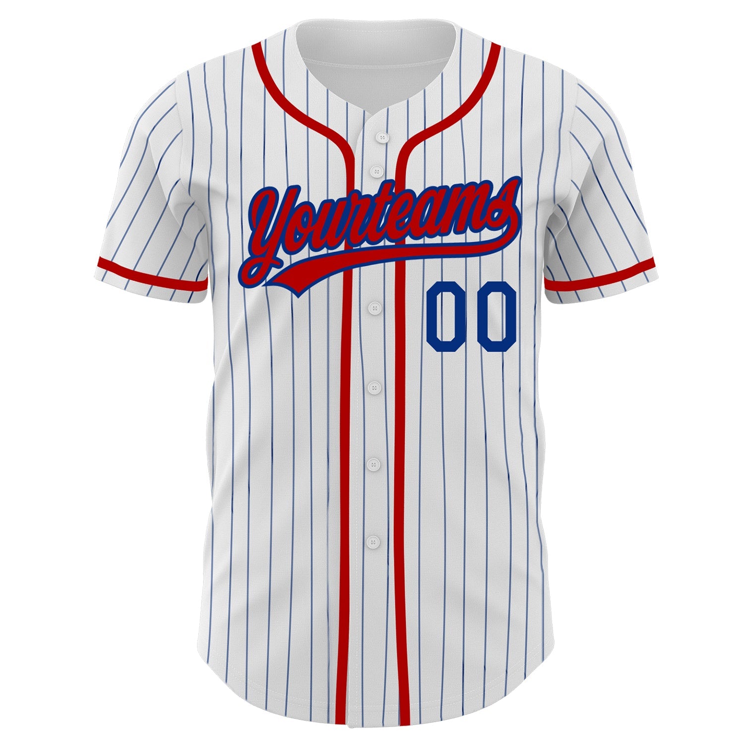 Custom White Royal Pinstripe Red Authentic Baseball Jersey view 2