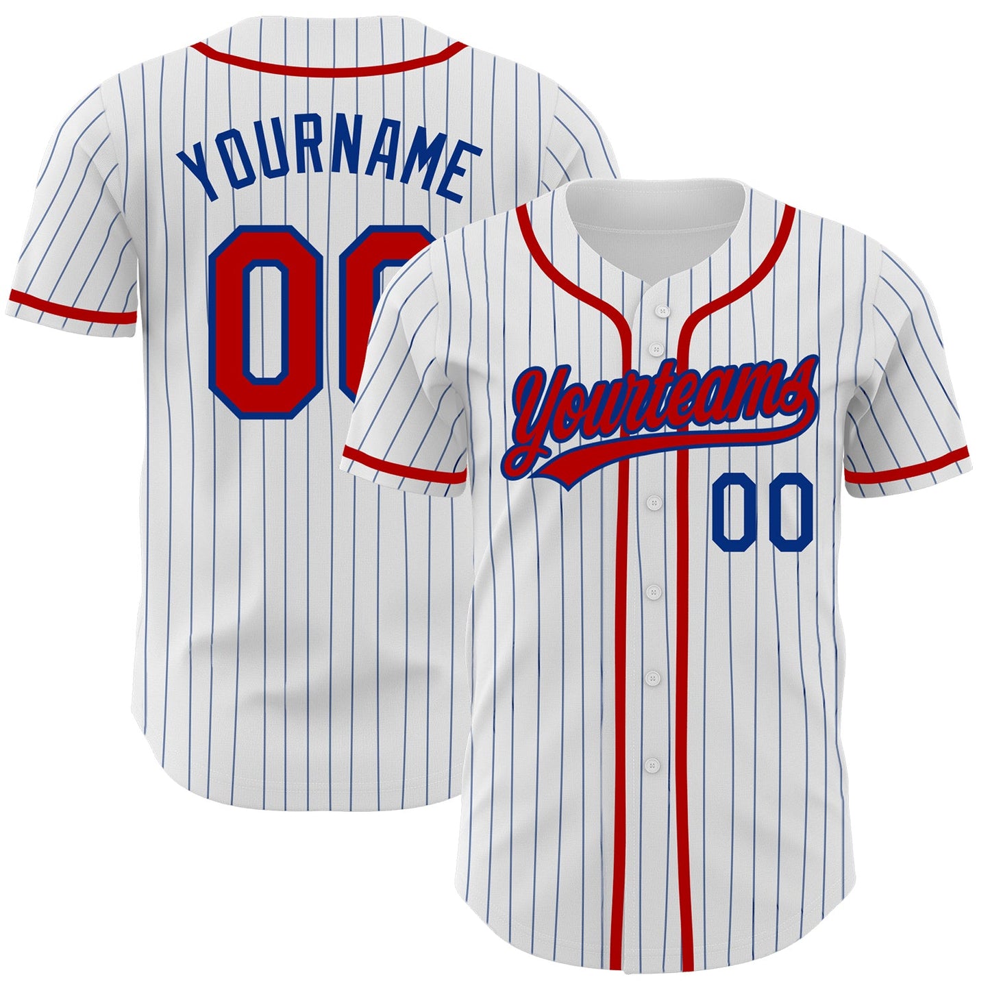 Custom White Royal Pinstripe Red Authentic Baseball Jersey - Main View