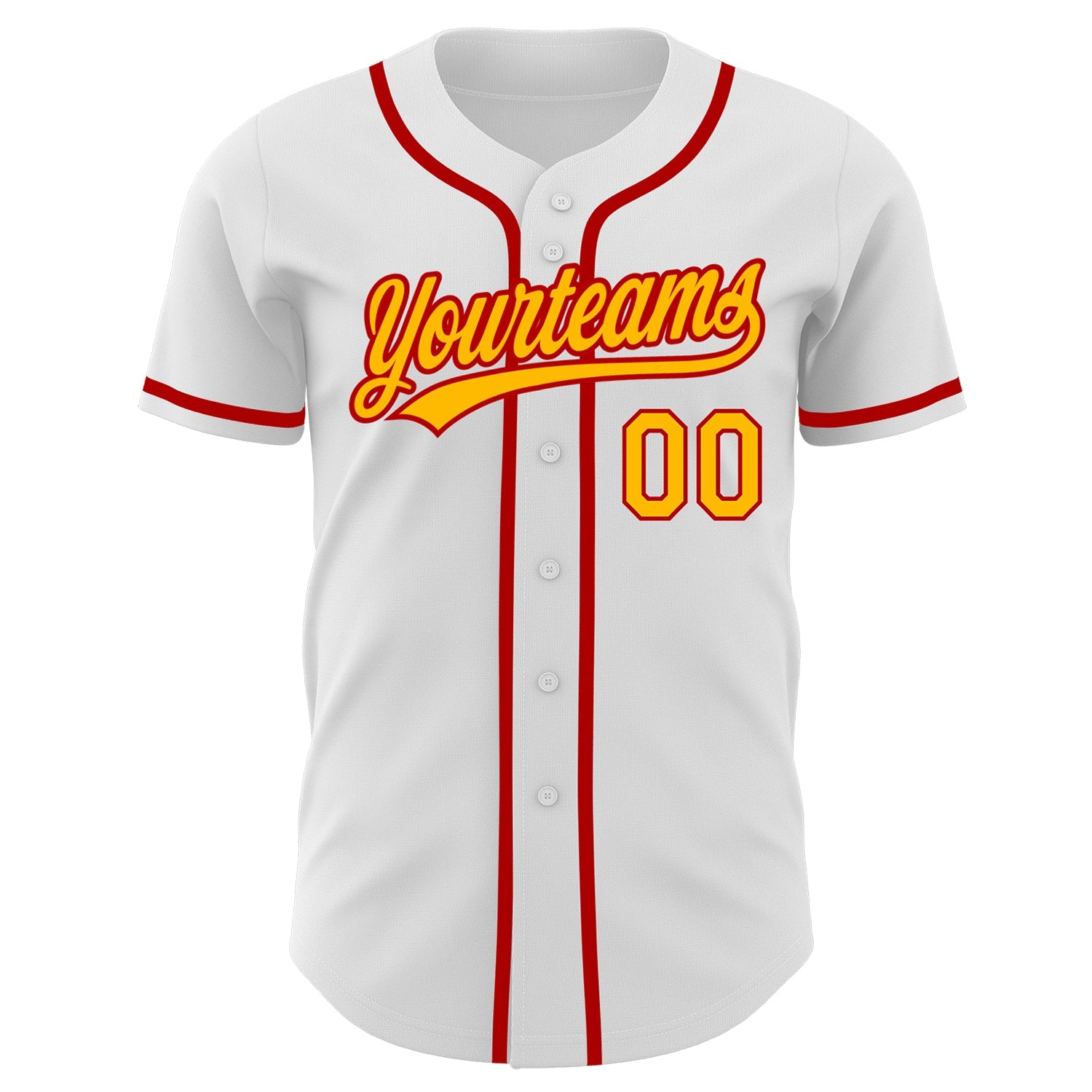 Custom White Gold-Red Authentic Baseball Jersey view 2