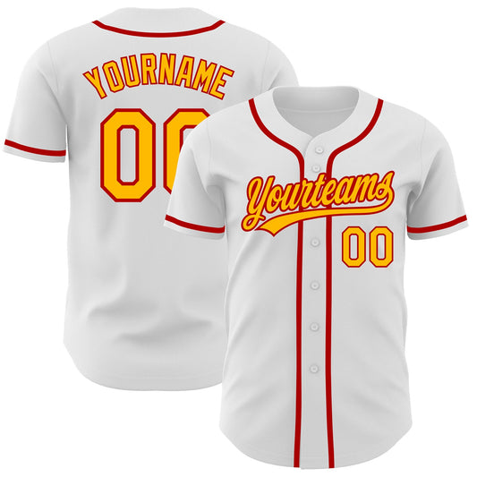 Custom White Gold-Red Authentic Baseball Jersey - Main View