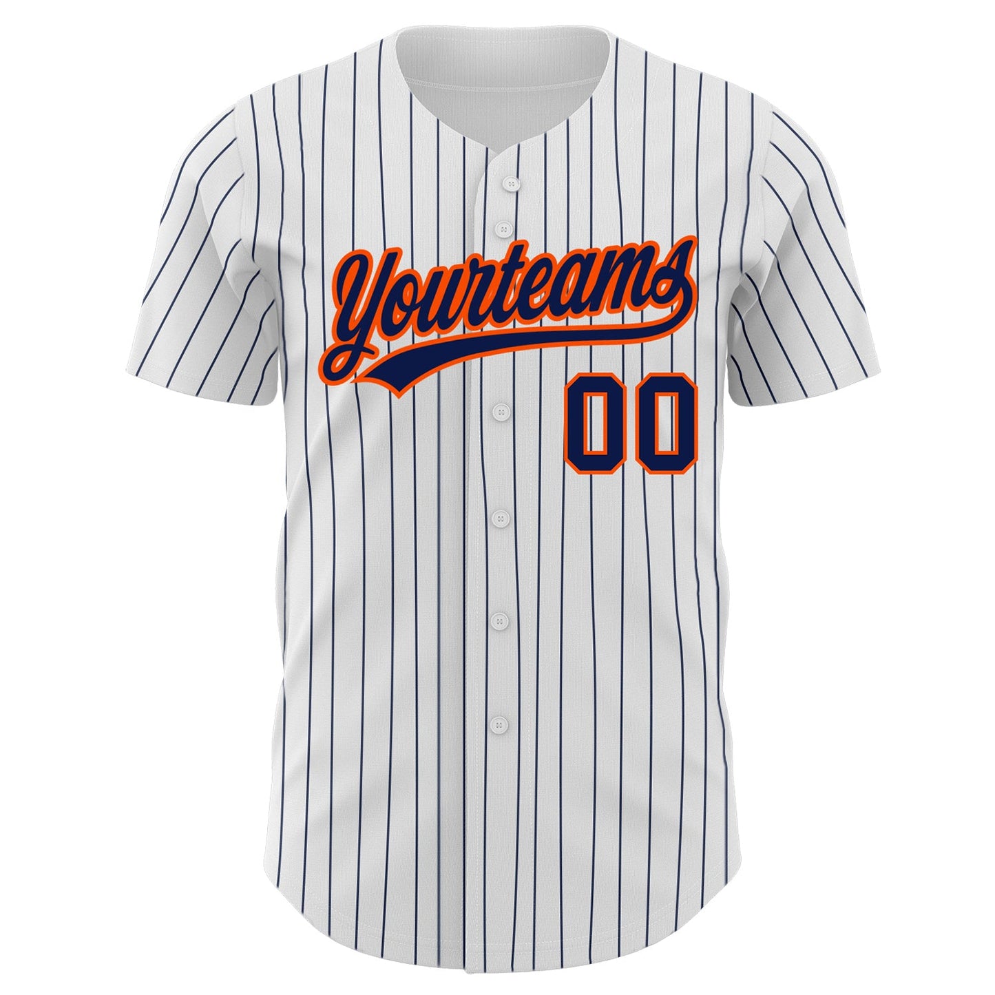 Custom White Navy Pinstripe Navy-Orange Authentic Baseball Jersey view 2