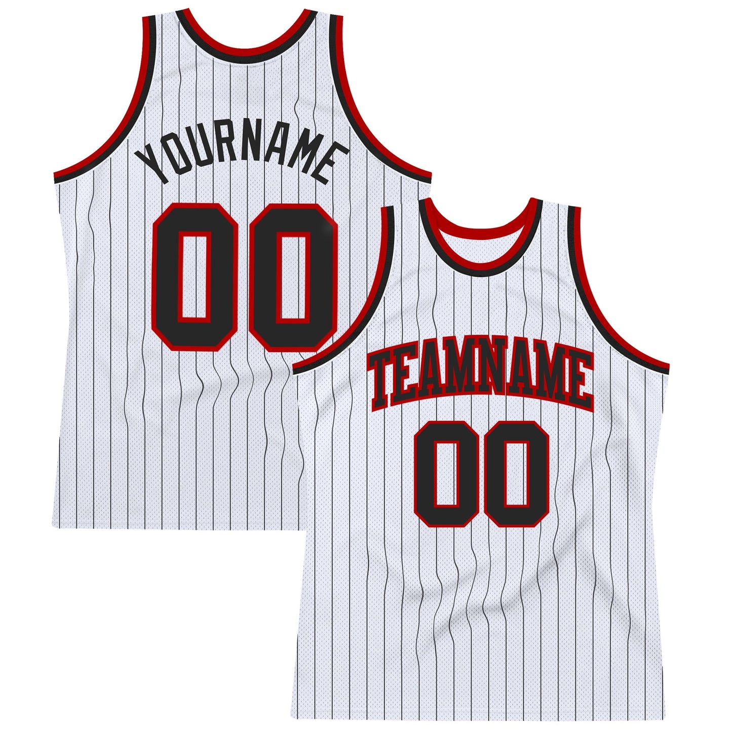 Custom White Black Pinstripe Black-Red Authentic Basketball Jersey - Main View