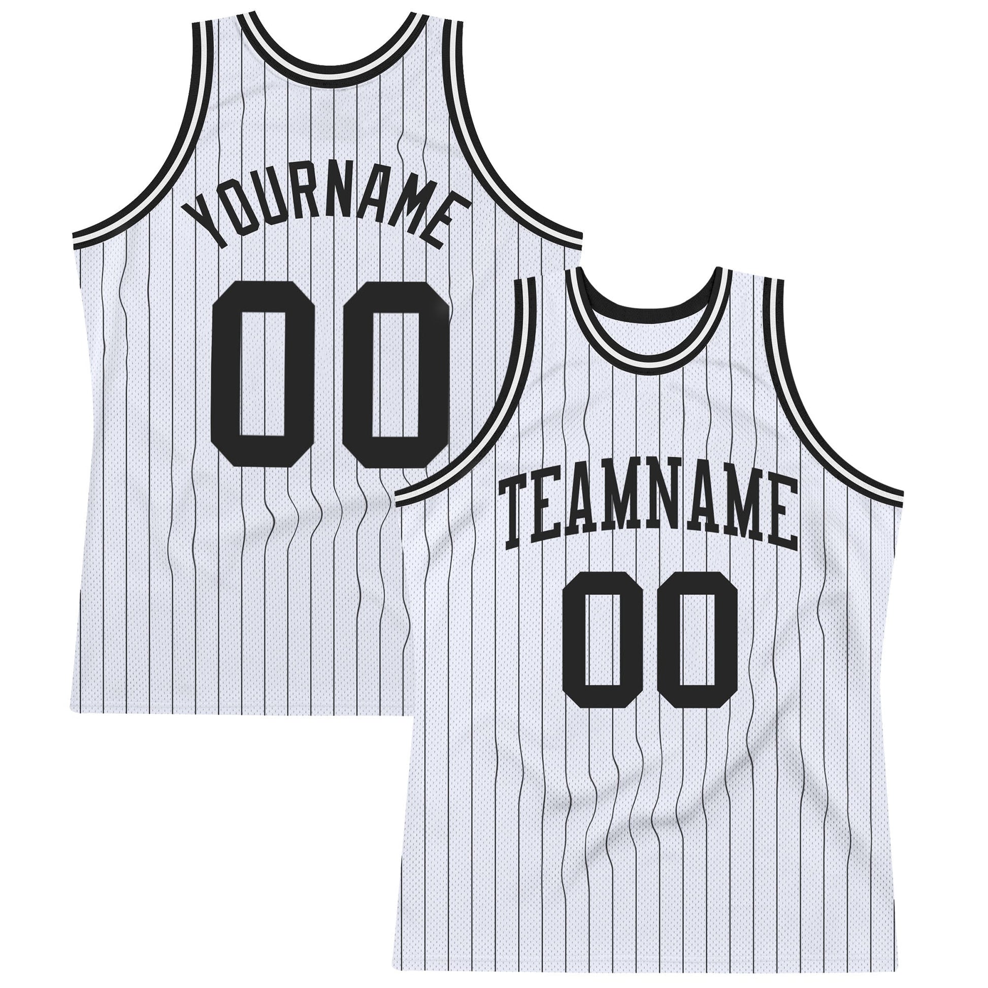Custom White Black Pinstripe Black Authentic Basketball Jersey - Main View
