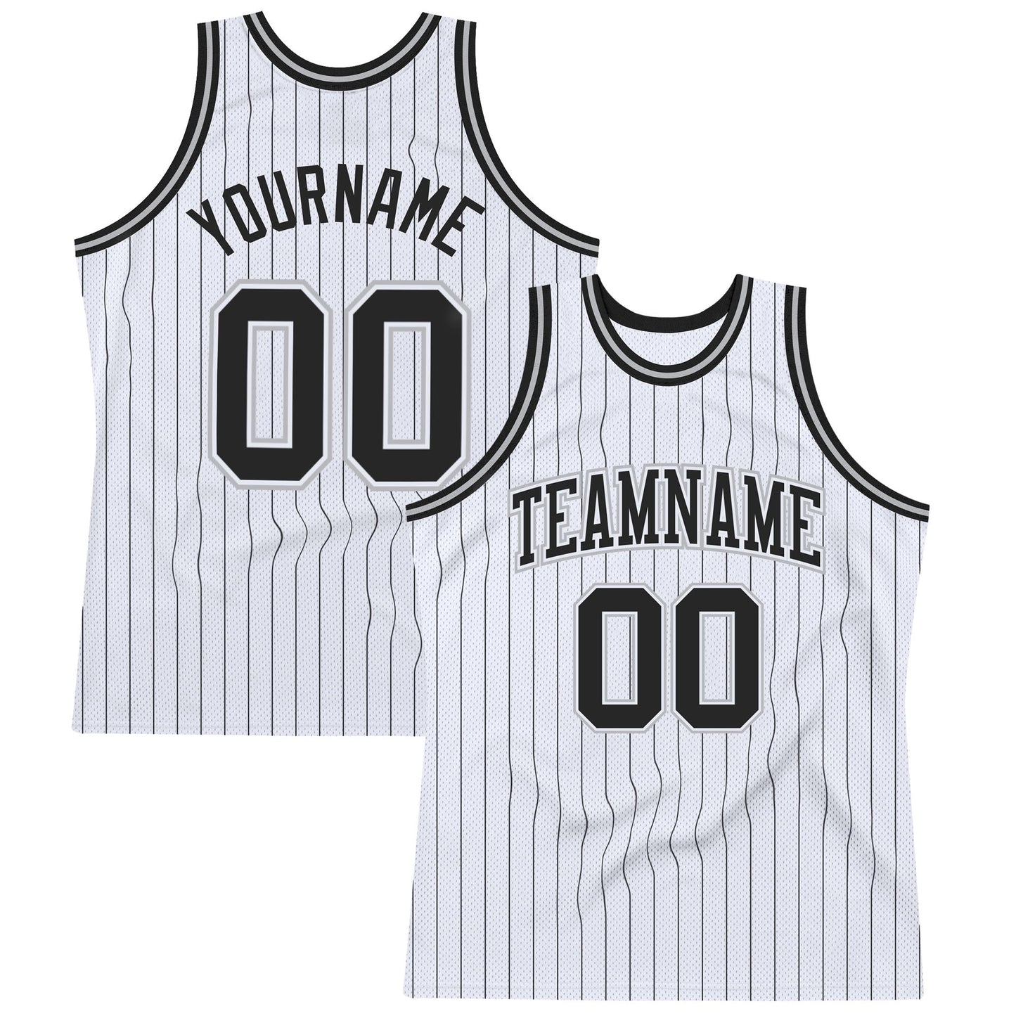 Custom White Black Pinstripe Black-Gray Authentic Basketball Jersey - Main View