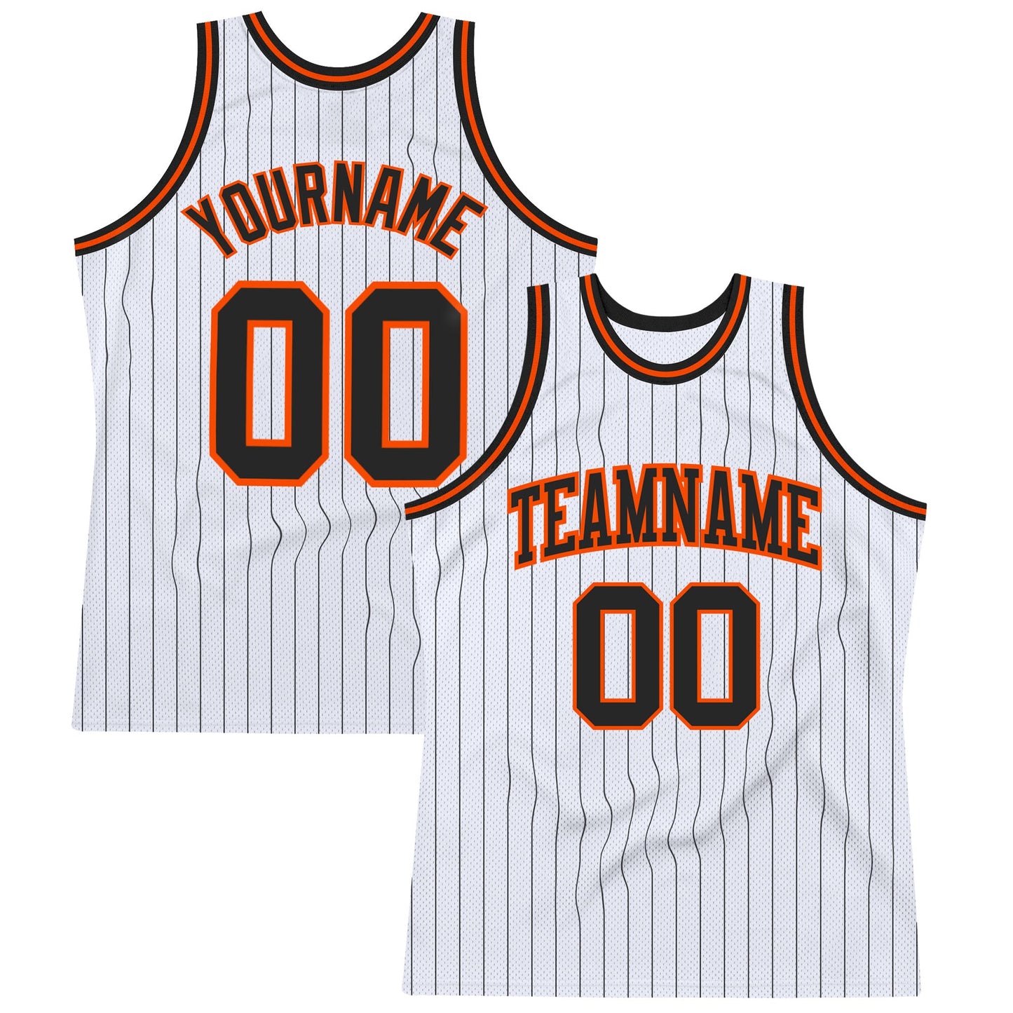 Custom White Black Pinstripe Black-Orange Authentic Basketball Jersey - Main View