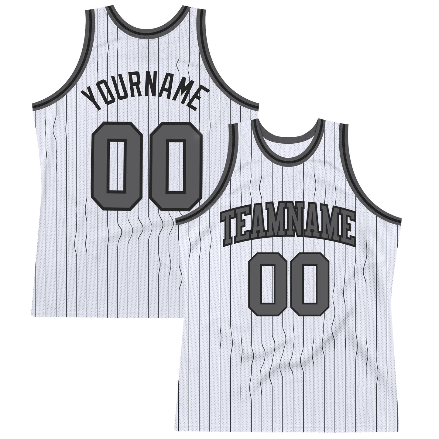Custom White Black Pinstripe Steel Gray Authentic Basketball Jersey - Main View