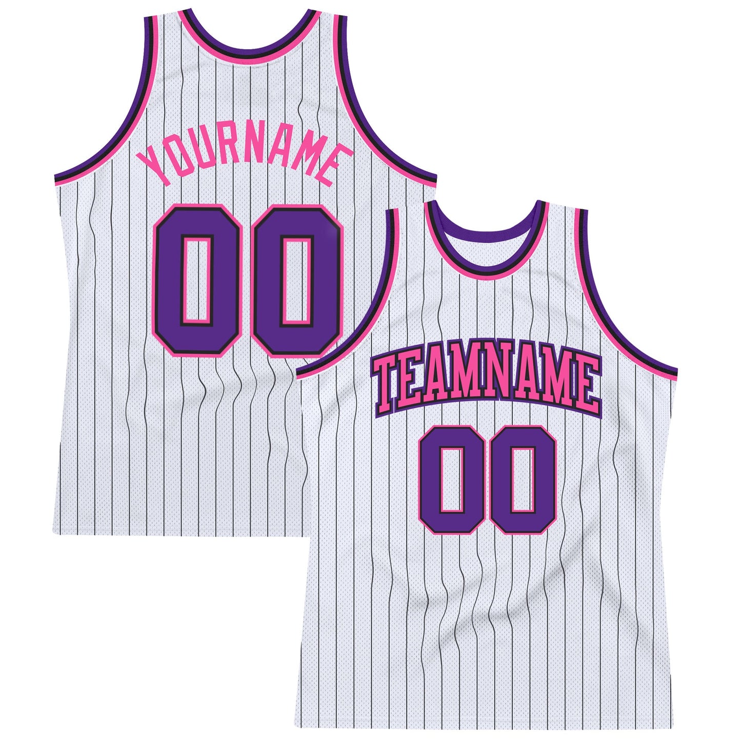 Custom White Black Pinstripe Purple-Pink Authentic Basketball Jersey - Main View