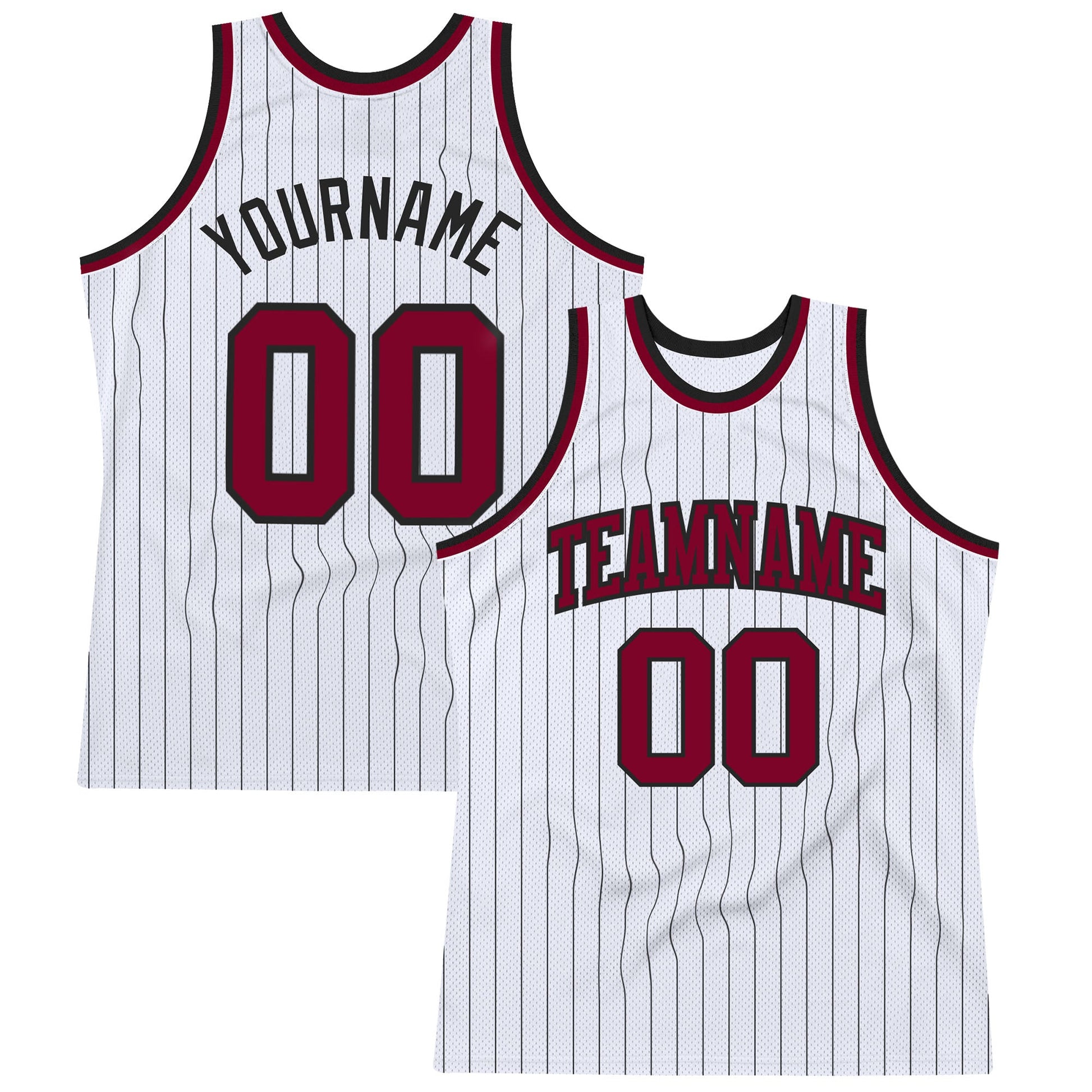 Custom White Black Pinstripe Maroon Authentic Basketball Jersey - Main View