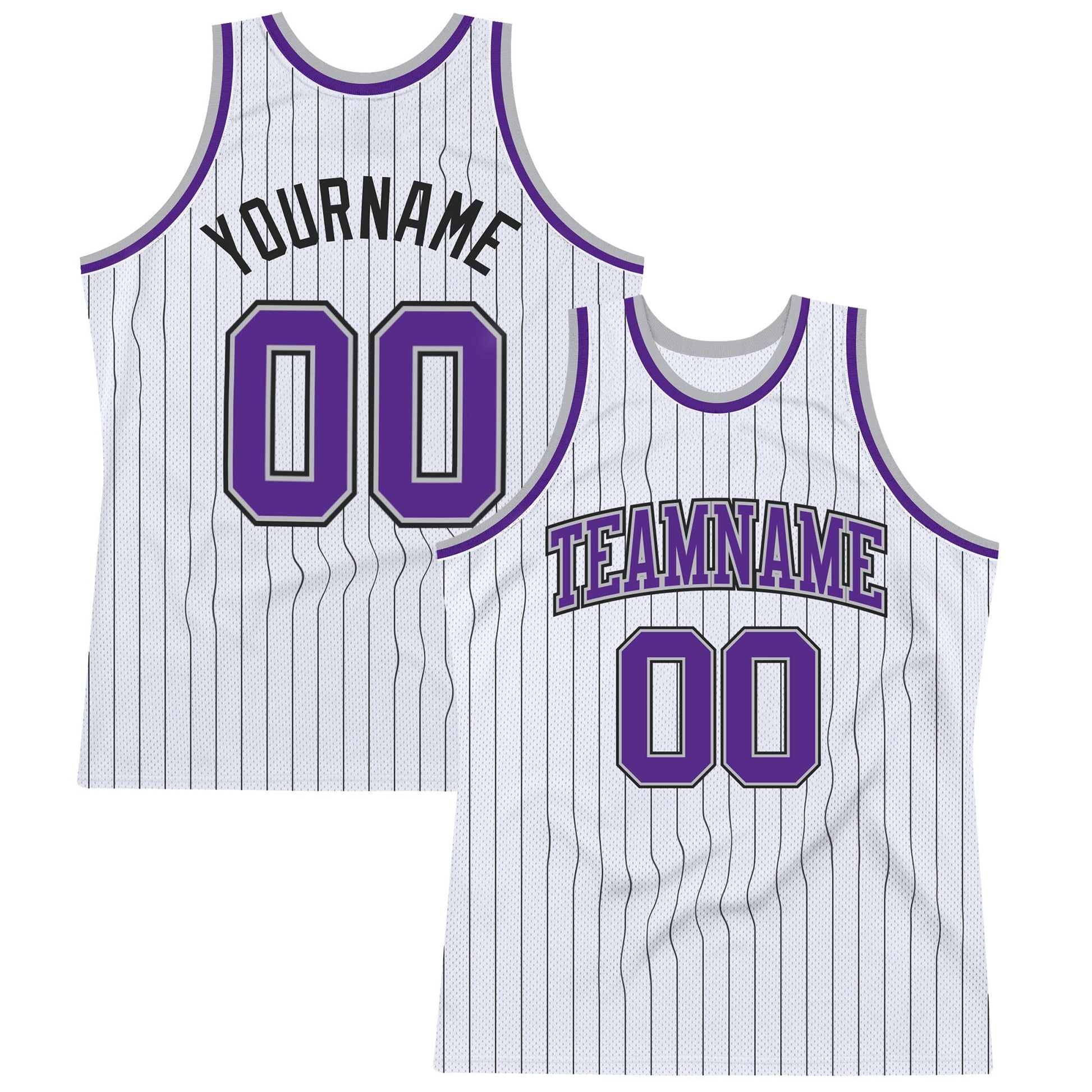 Custom White Black Pinstripe Purple-Gray Authentic Basketball Jersey - Main View