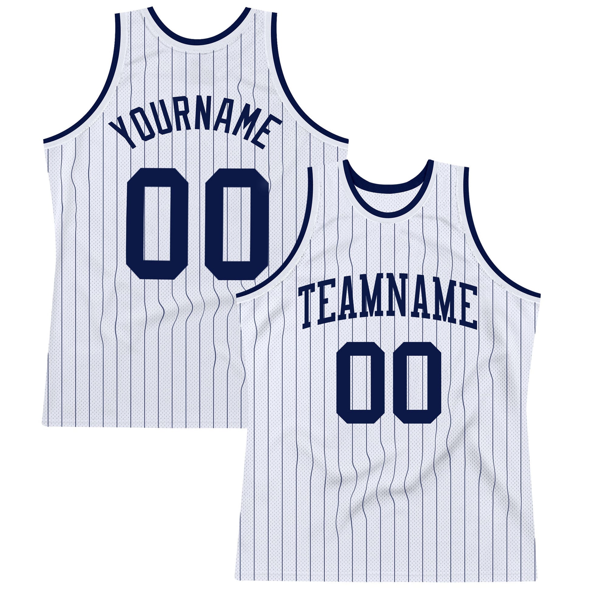 Custom White Navy Pinstripe Navy Authentic Basketball Jersey - Main View