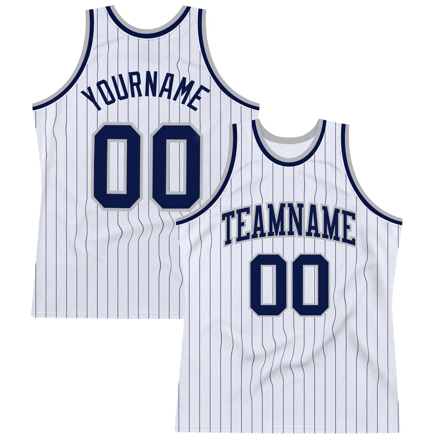 Custom White Navy Pinstripe Navy-Gray Authentic Basketball Jersey - Main View