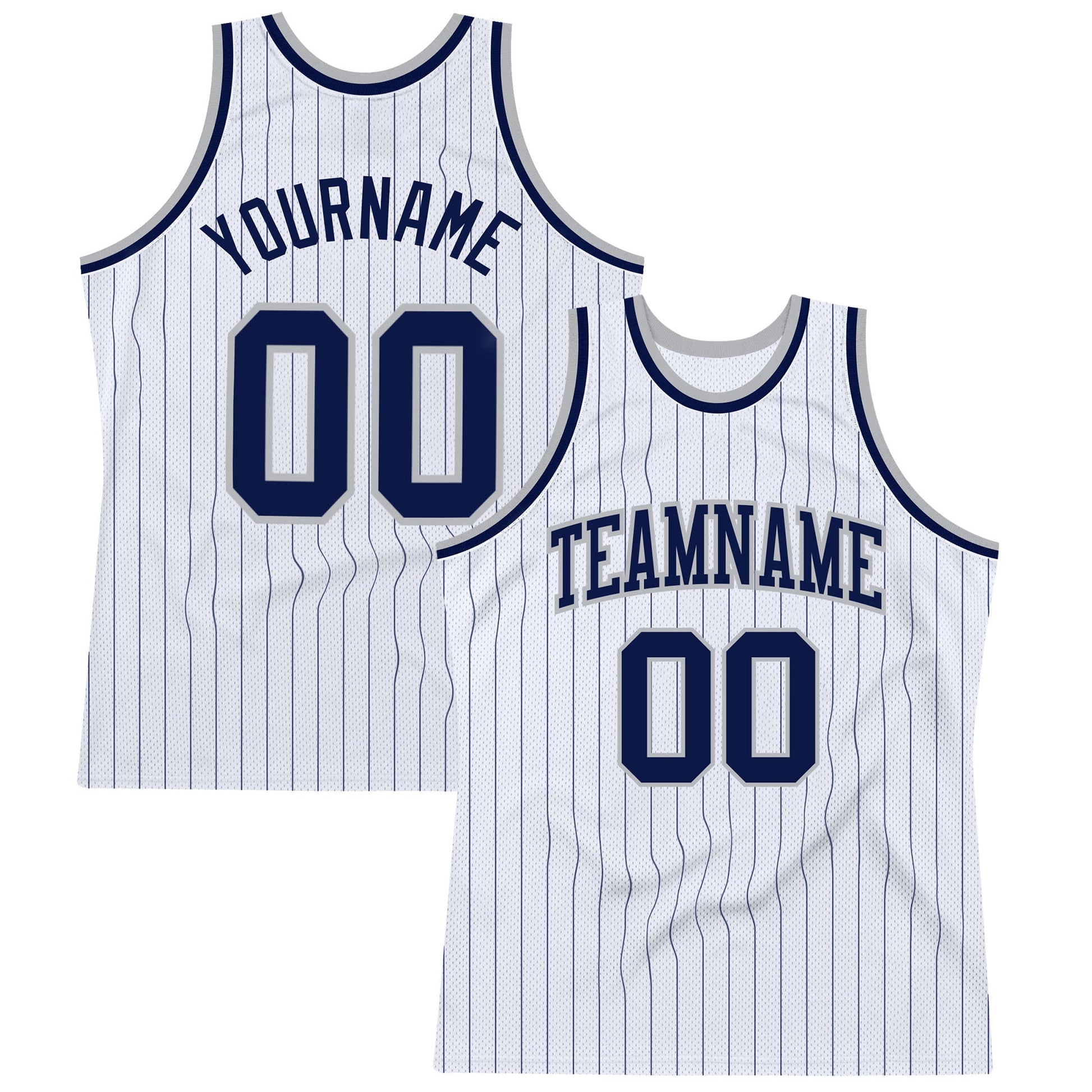 Custom White Navy Pinstripe Navy-Gray Authentic Basketball Jersey - Main View