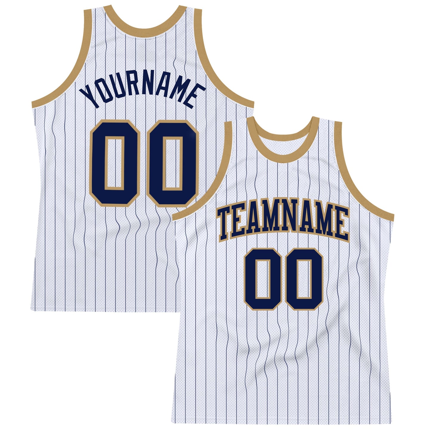 Custom White Navy Pinstripe Navy-Old Gold Authentic Basketball Jersey - Main View
