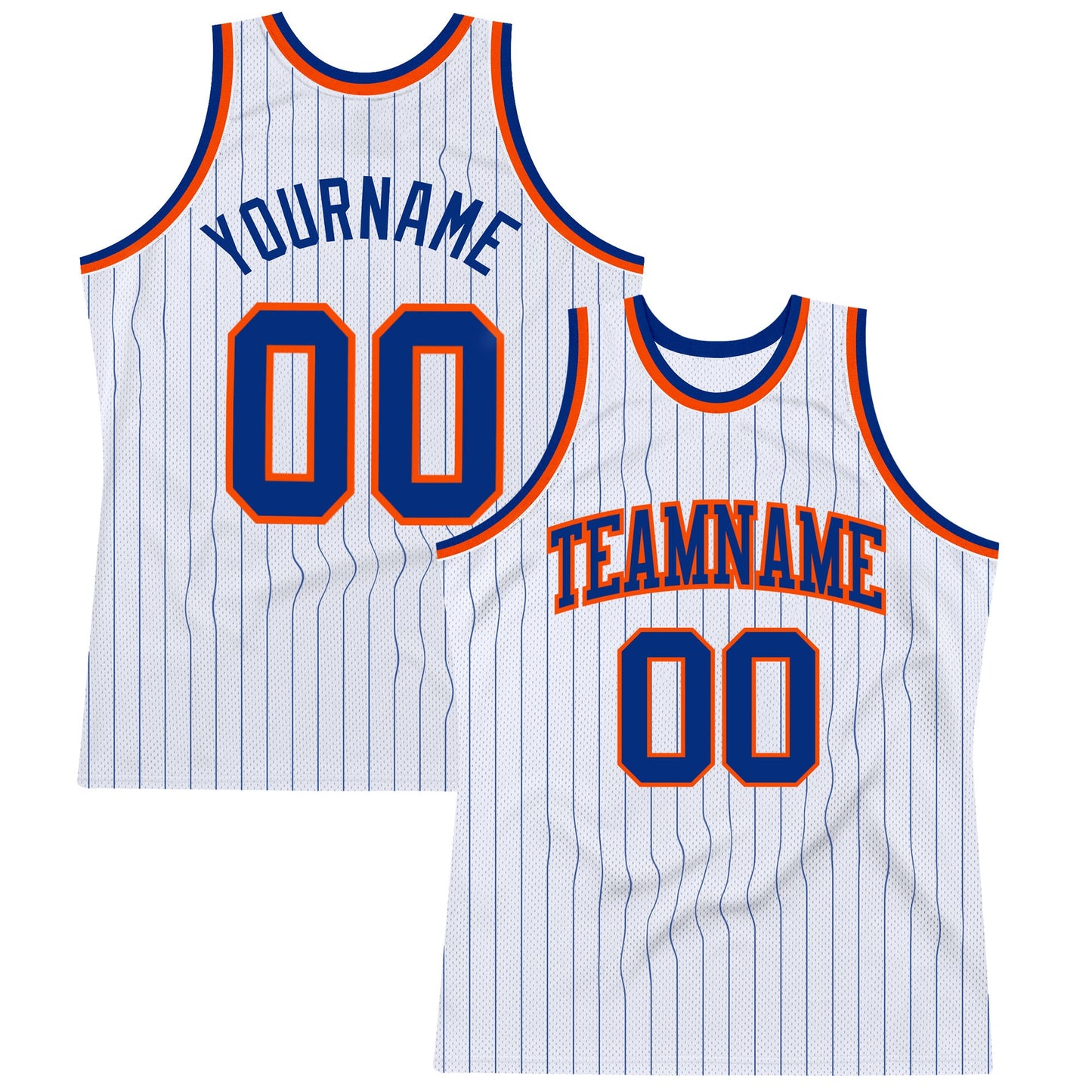 Custom White Royal Pinstripe Royal-Orange Authentic Basketball Jersey - Main View