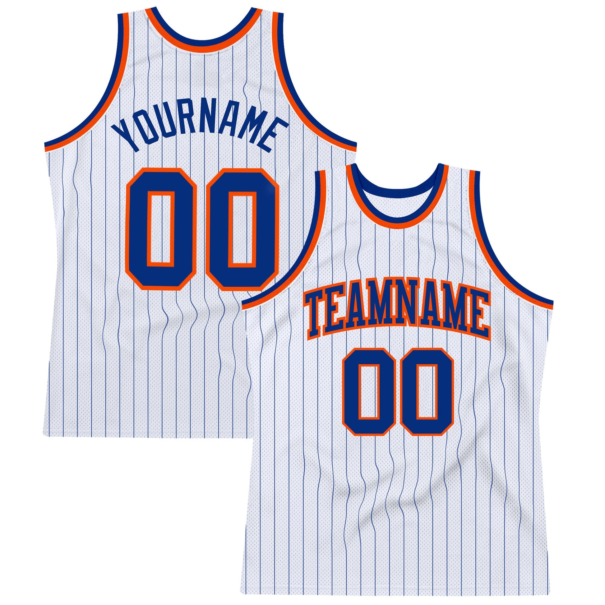 Custom White Royal Pinstripe Royal-Orange Authentic Basketball Jersey - Main View