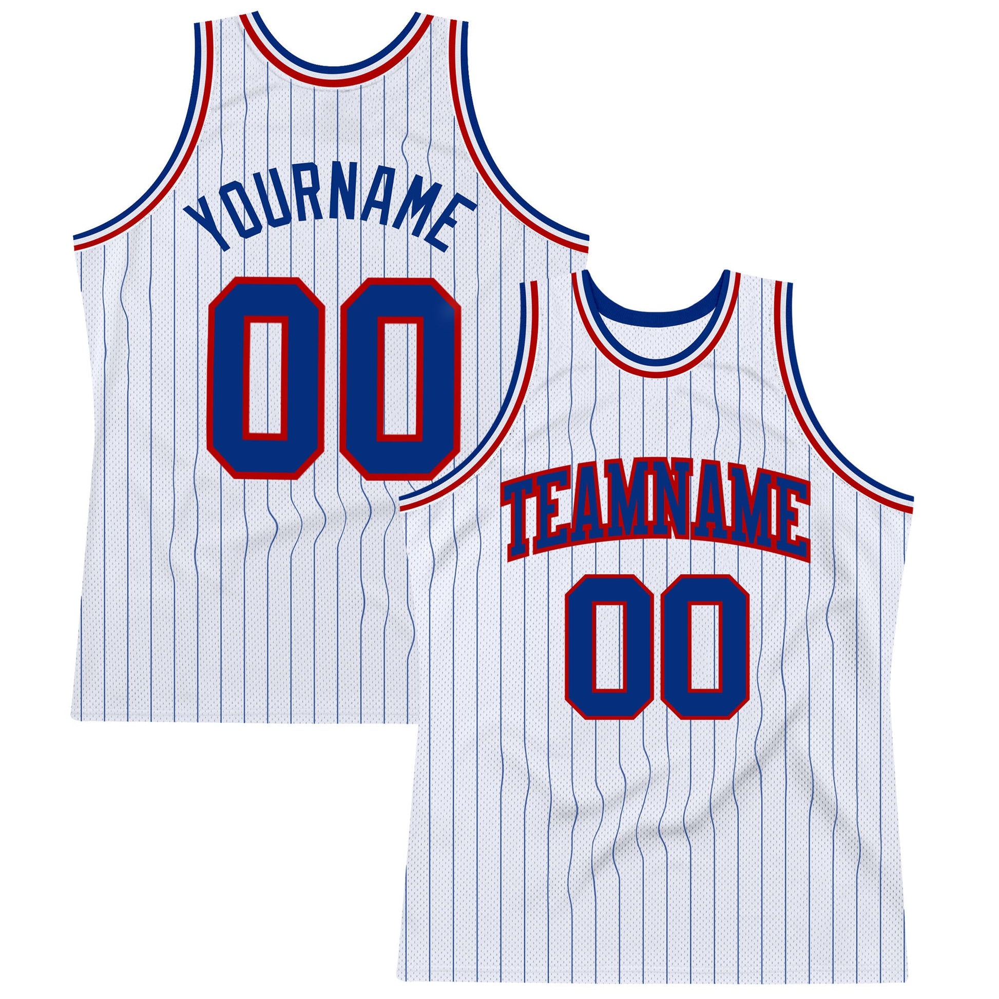 Custom White Royal Pinstripe Royal-Red Authentic Basketball Jersey - Main View