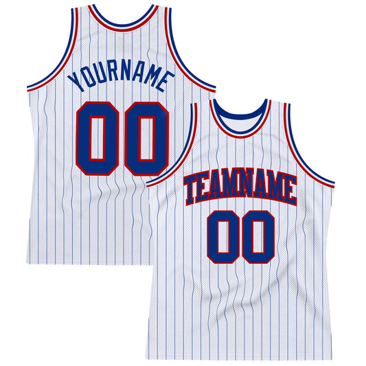 Custom White Royal Pinstripe Royal-Red Authentic Basketball Jersey - Main View