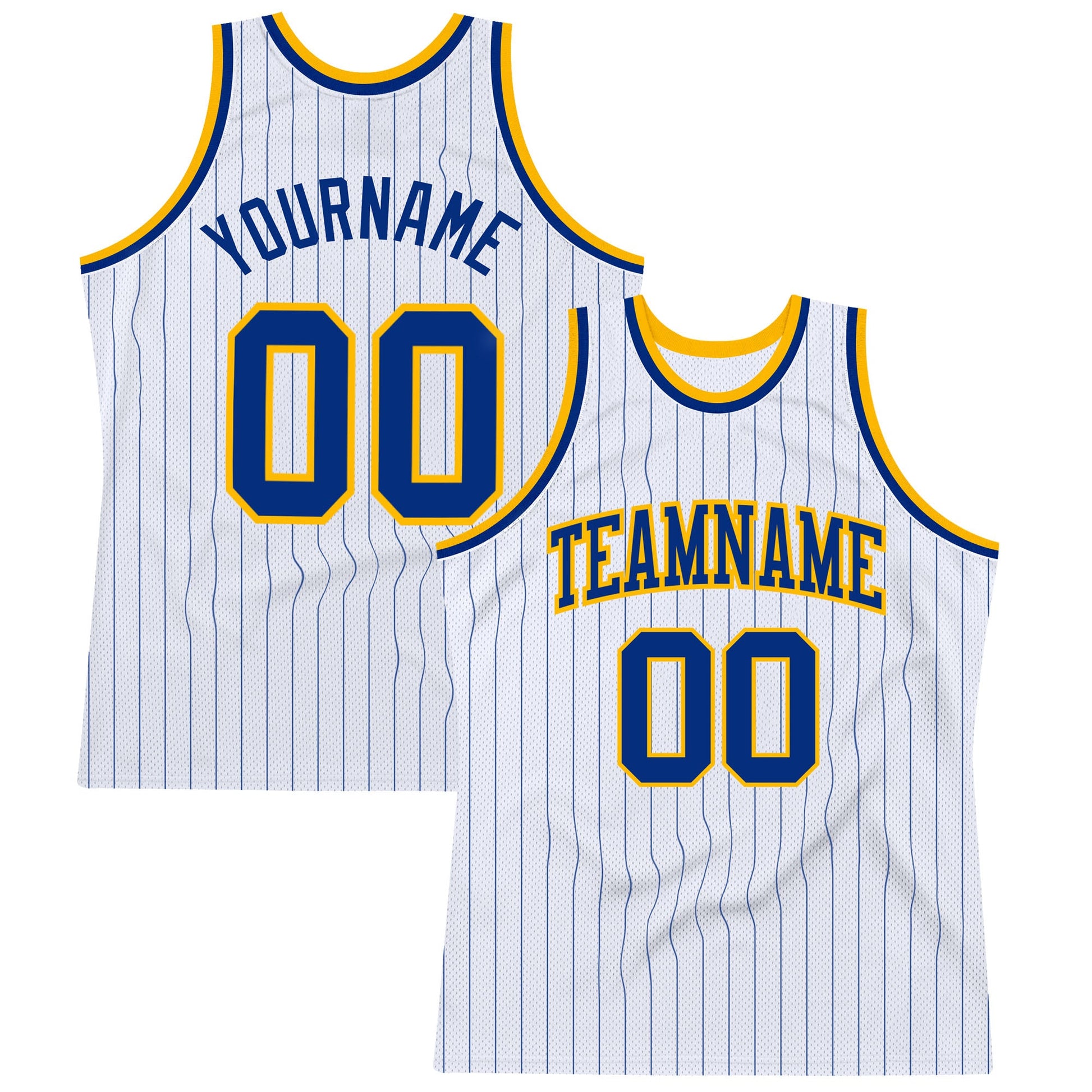 Custom White Royal Pinstripe Royal-Gold Authentic Basketball Jersey - Main View