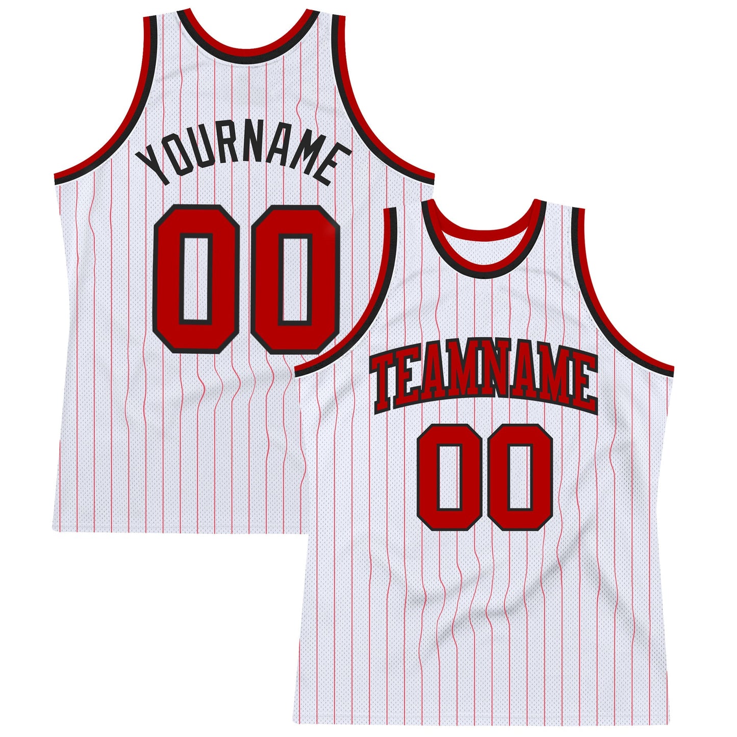 Custom White Red Pinstripe Red-Black Authentic Basketball Jersey - Main View