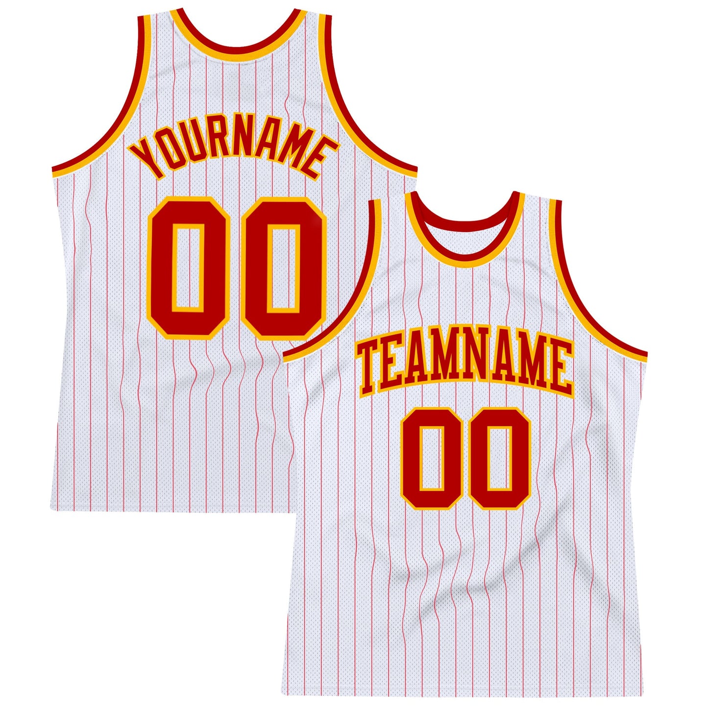 Custom White Red Pinstripe Red-Gold Authentic Basketball Jersey - Main View