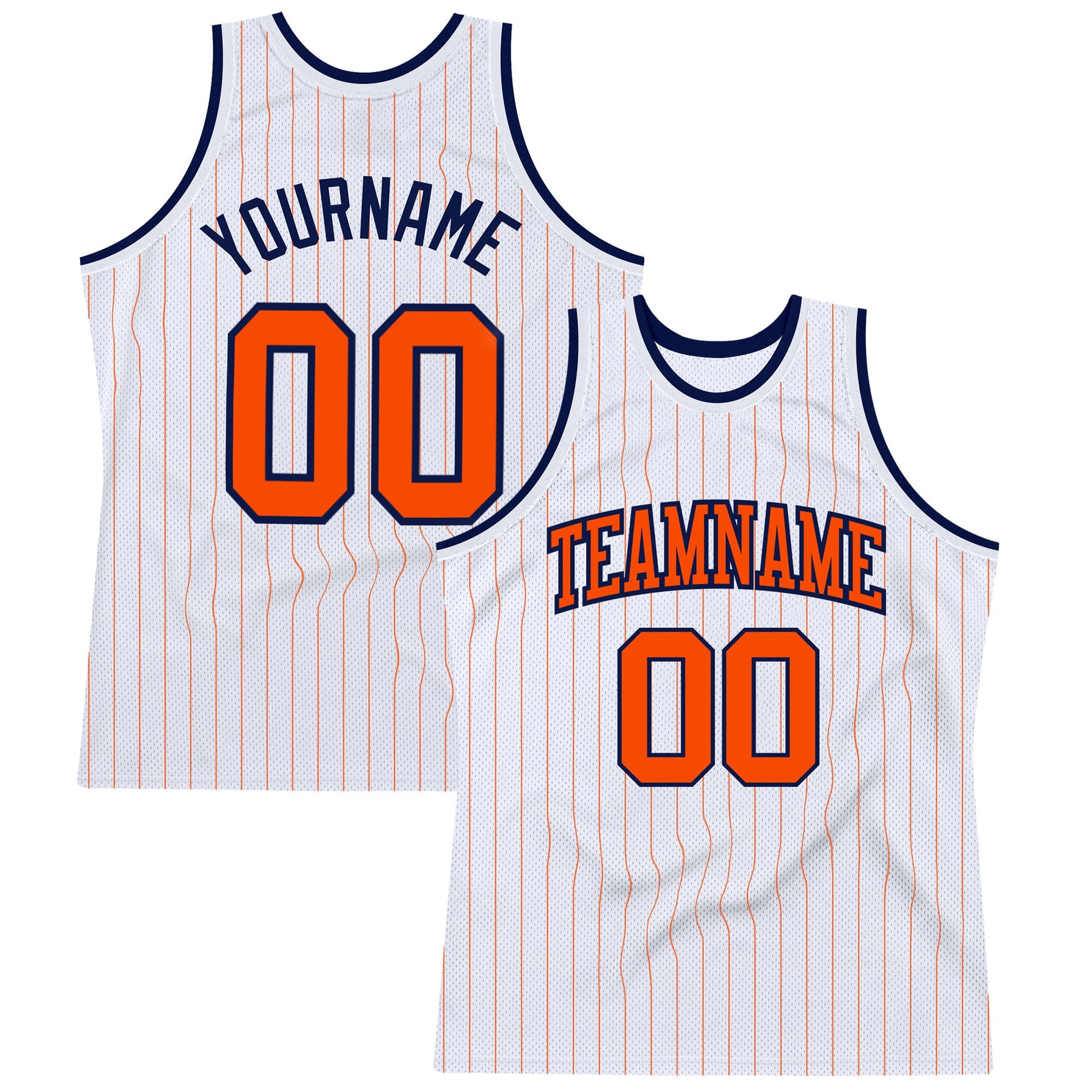 Custom White Orange Pinstripe Orange-Navy Authentic Basketball Jersey - Main View