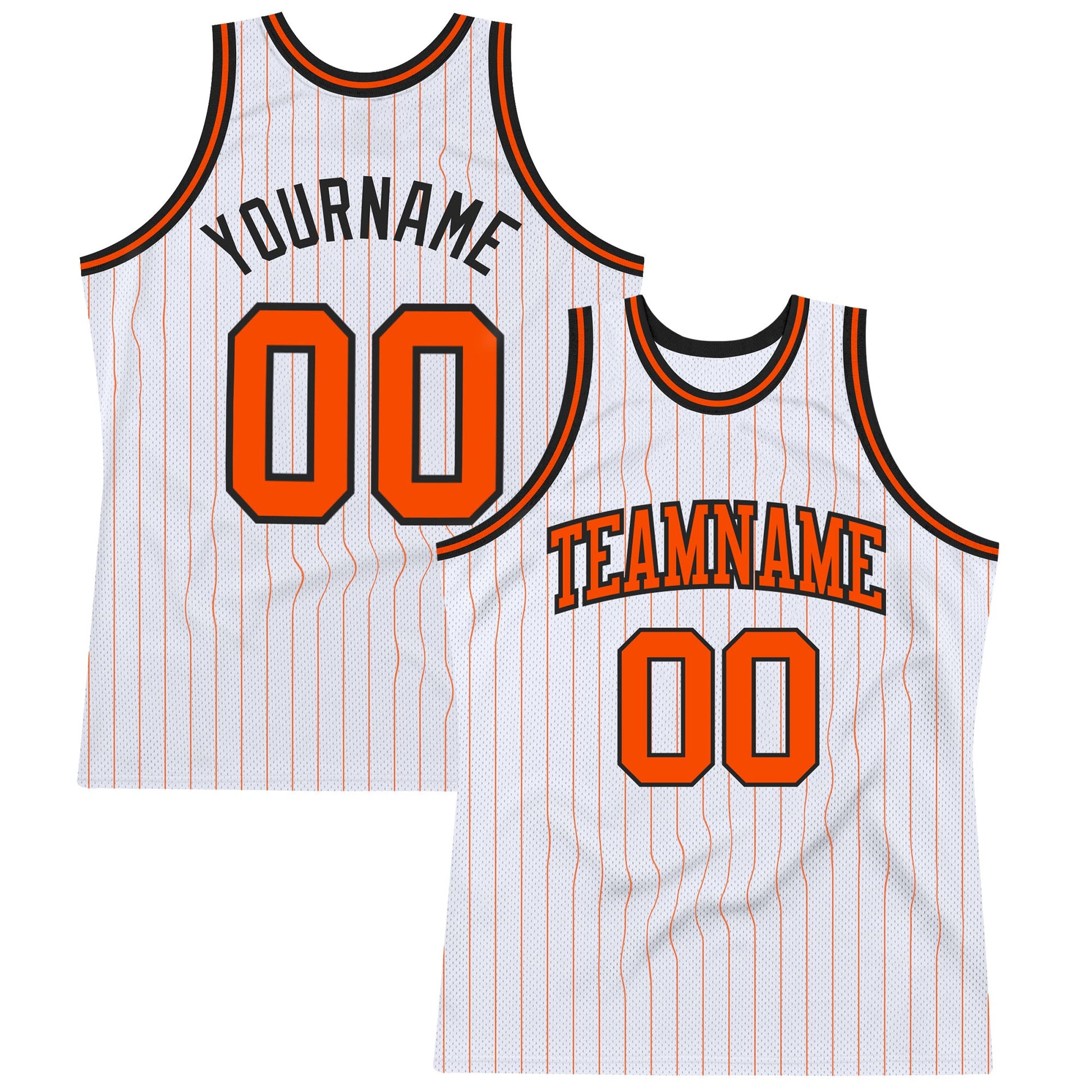 Custom White Orange Pinstripe Orange-Black Authentic Basketball Jersey - Main View