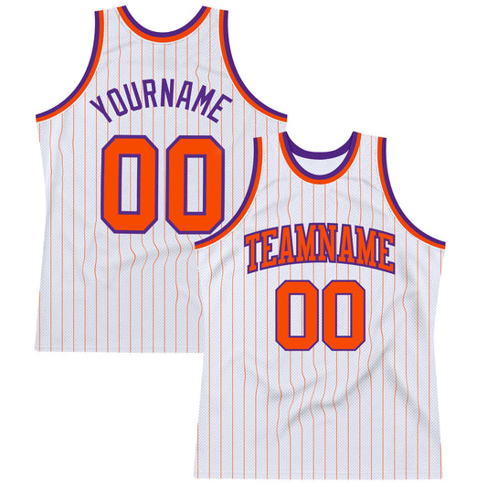 Custom White Orange Pinstripe Orange-Purple Authentic Basketball Jersey - Main View