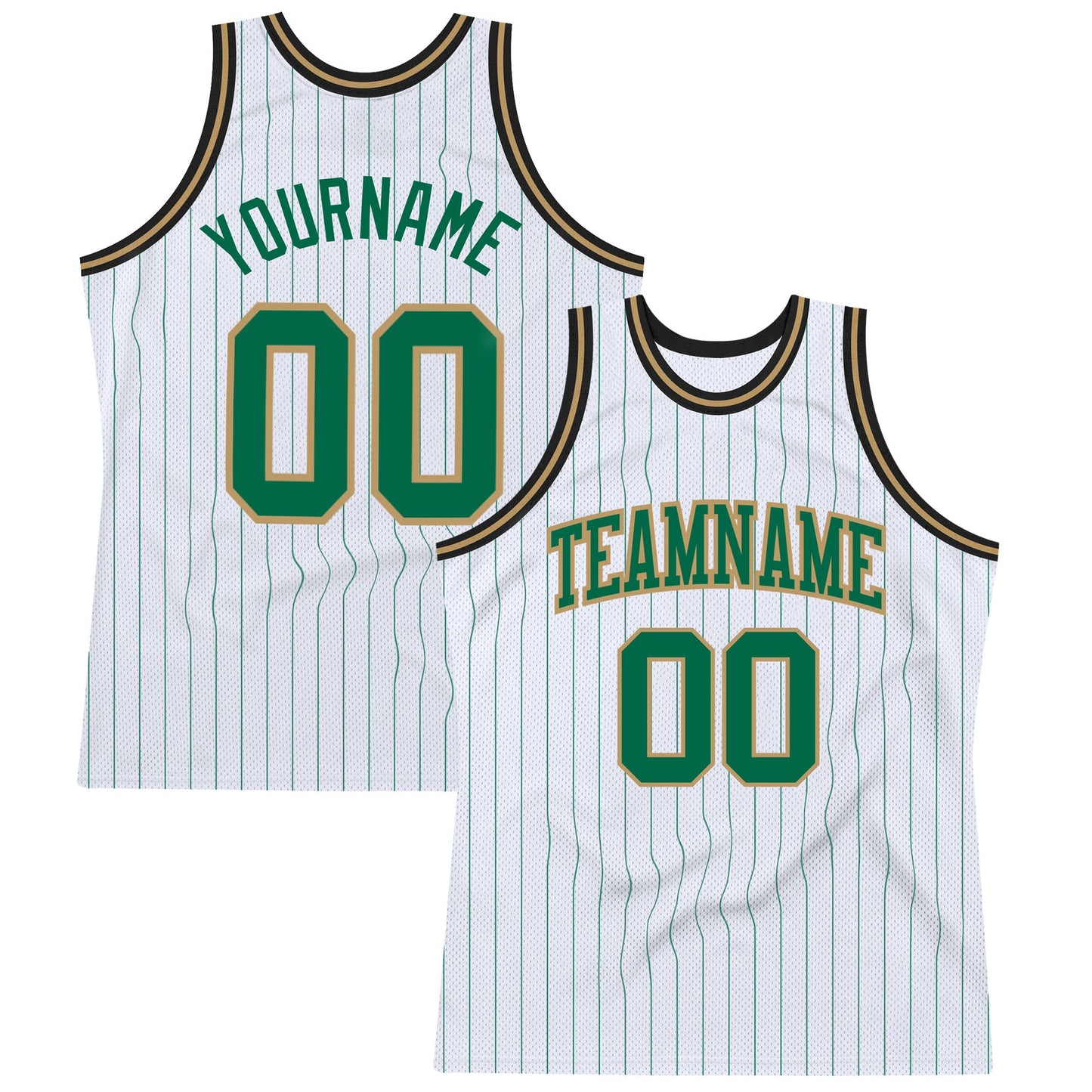Custom White Kelly Green Pinstripe Kelly Green Old Gold-Black Authentic Basketball Jersey - Main View