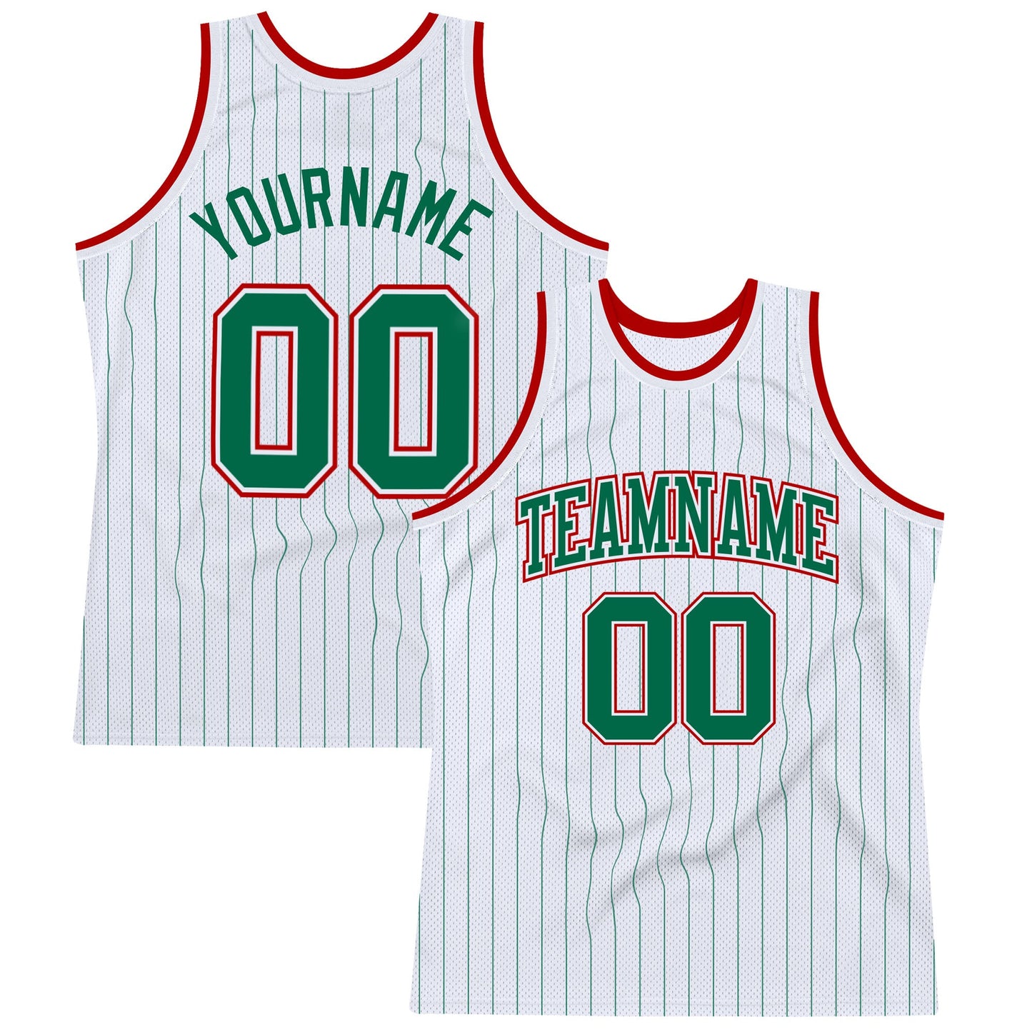 Custom White Kelly Green Pinstripe Kelly Green-Red Authentic Basketball Jersey - Main View