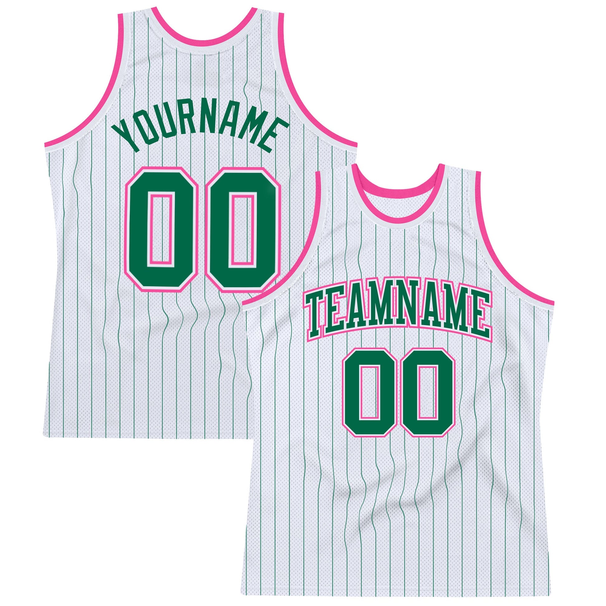 Custom White Kelly Green Pinstripe Kelly Green-Pink Authentic Basketball Jersey - Main View