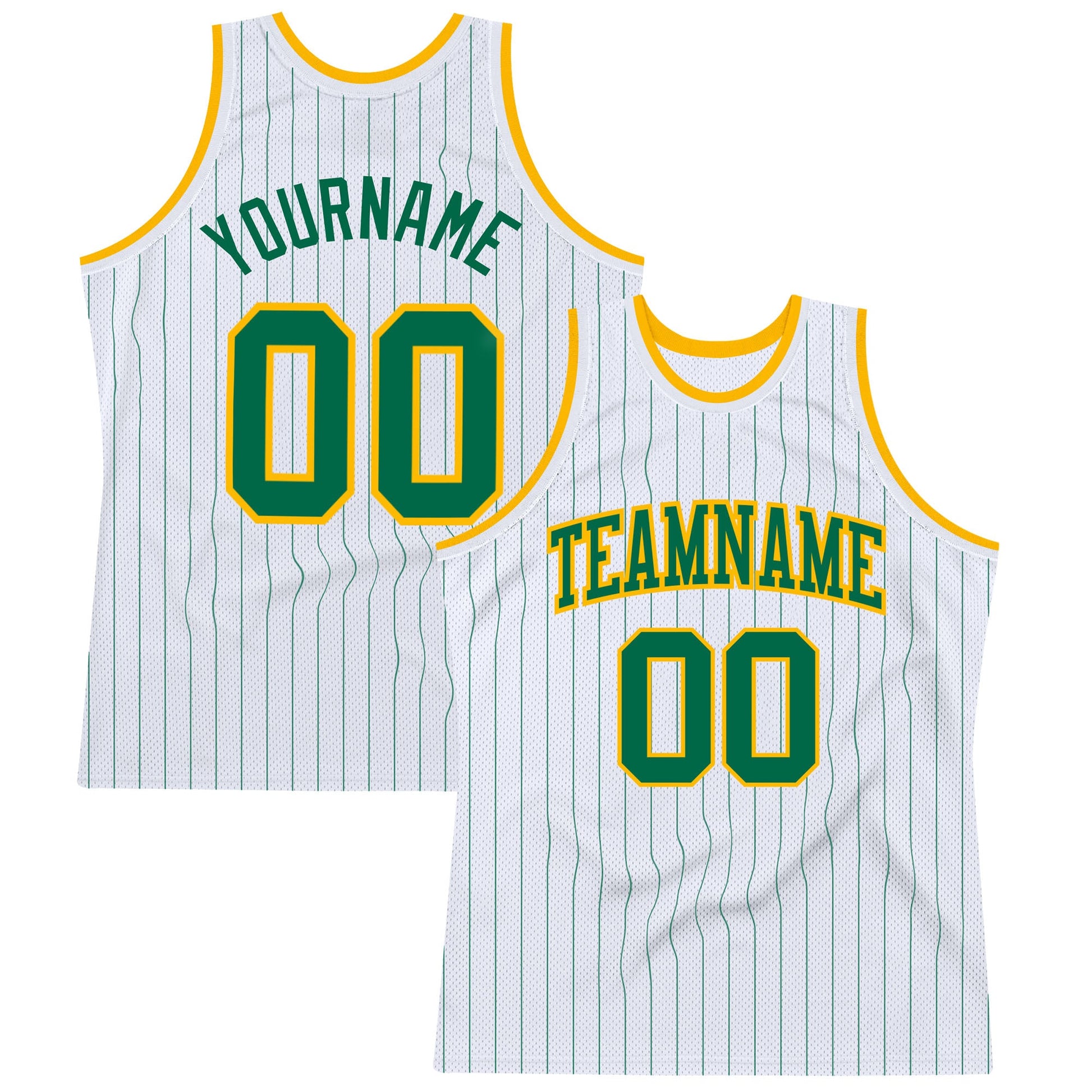 Custom White Kelly Green Pinstripe Kelly Green-Gold Authentic Basketball Jersey - Main View